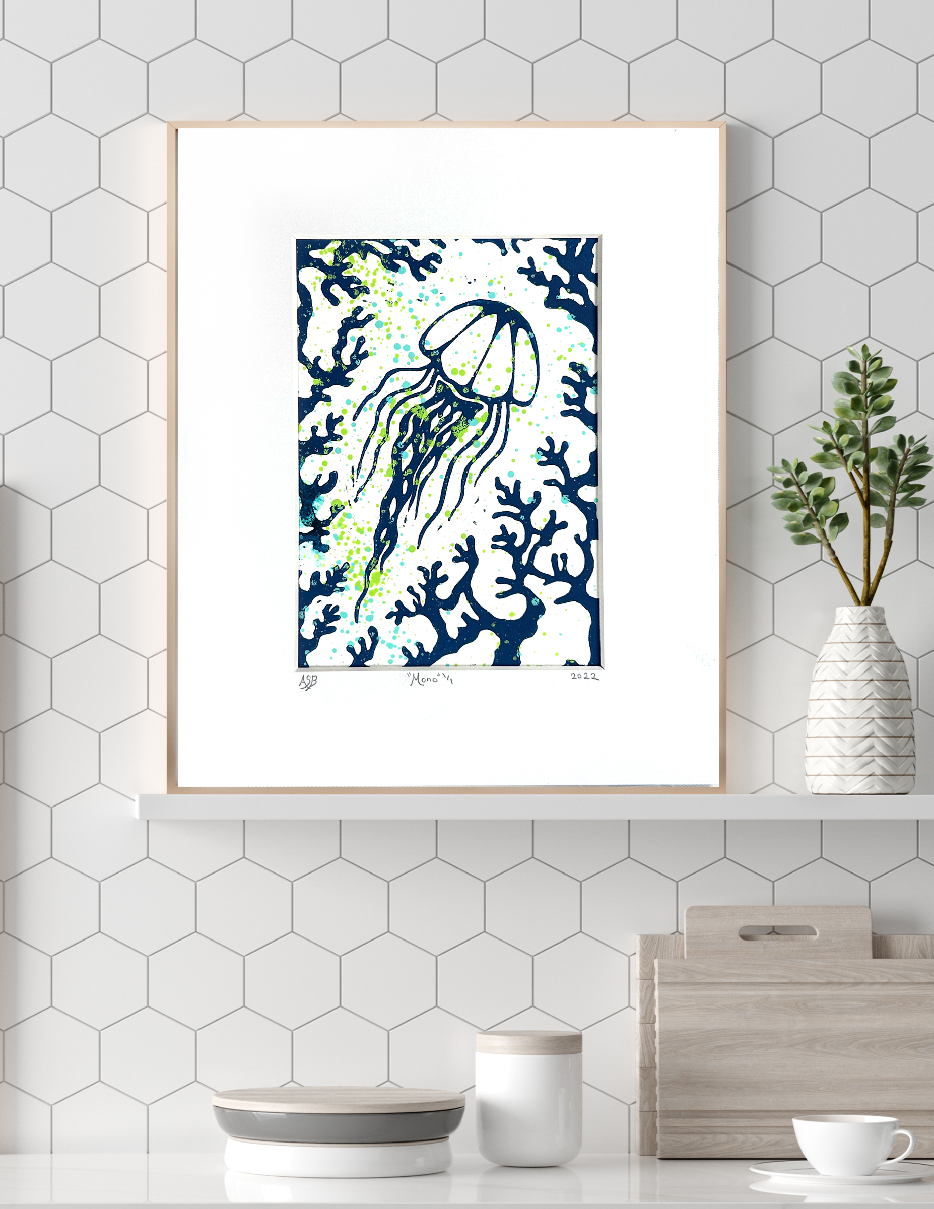 Jellyfish with Coral Monoprint III