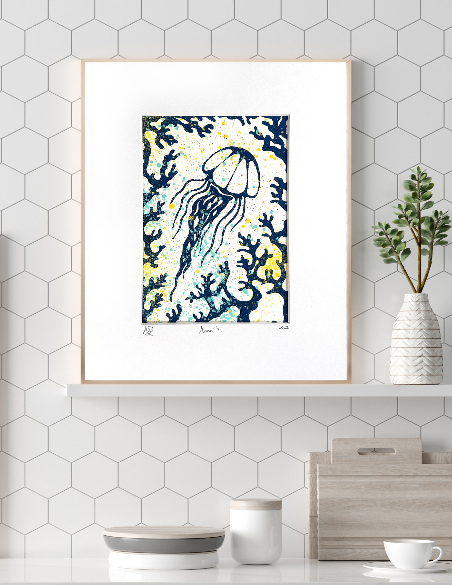 Jellyfish with Coral Monoprint I