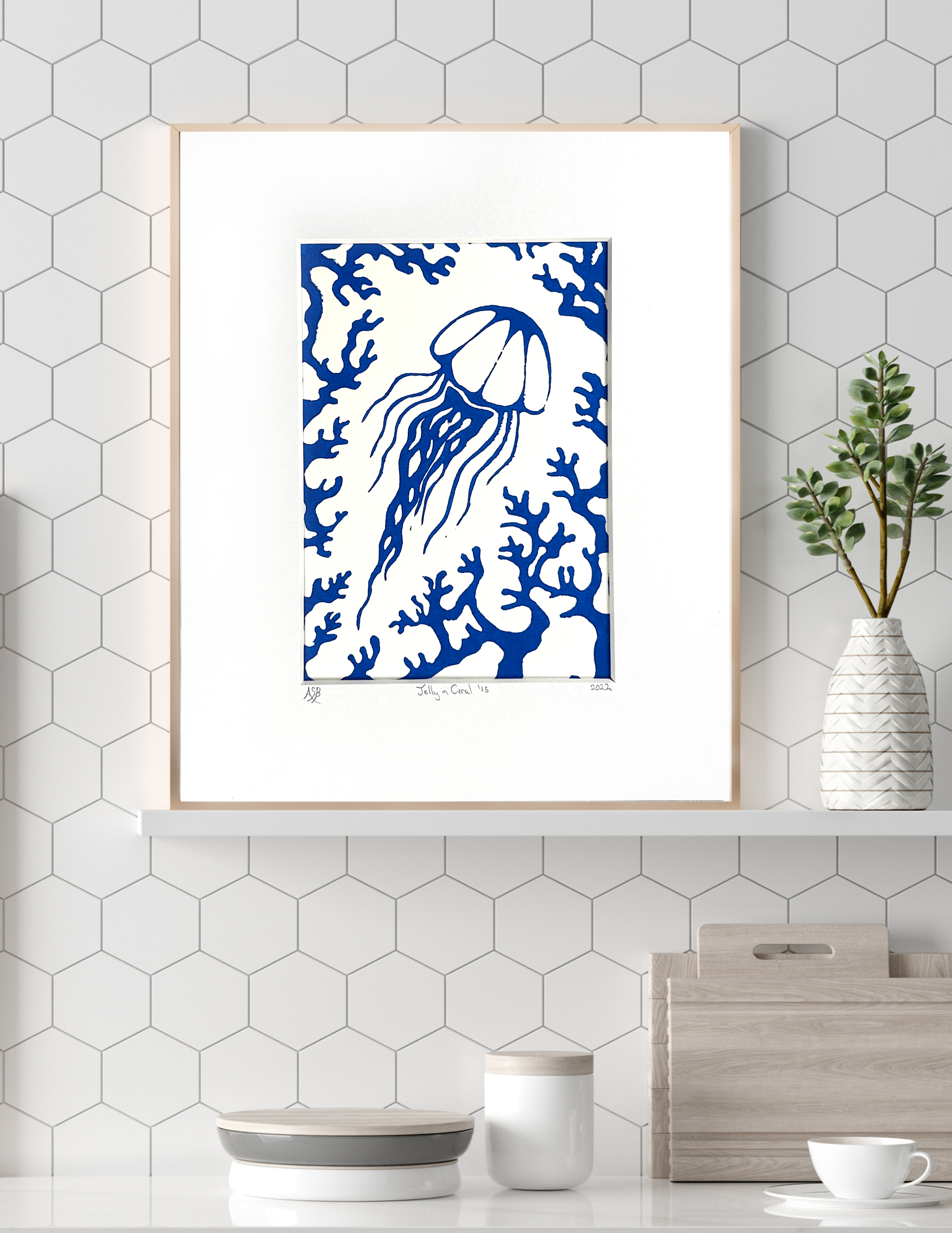 Jellyfish and Coral Linocut Print