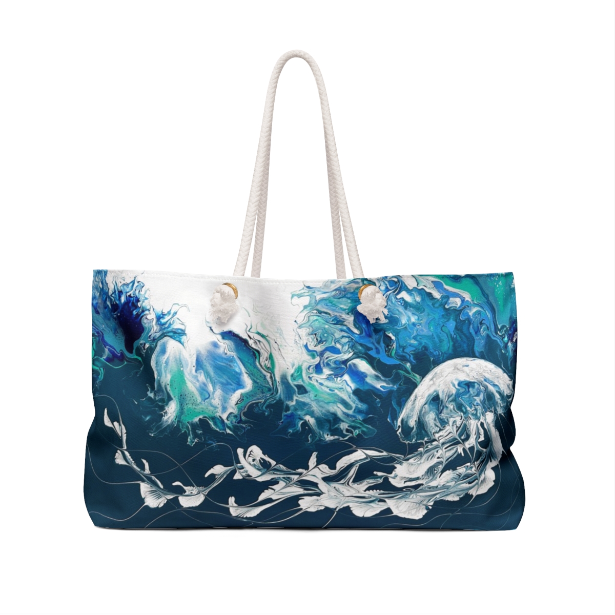 Oceanic-Themed Designer Beach Bag: Artistic Weekender Bag/Beach Tote with Oceanic Artwork by Studio Teal: Beach Bag, Black and White Design, Eco-Friendly Gift