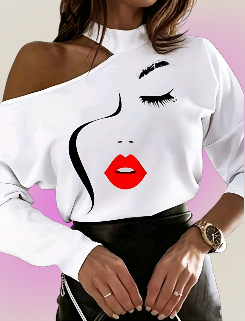 Off-Shoulder Women's top with Lip Print-Size M Only 