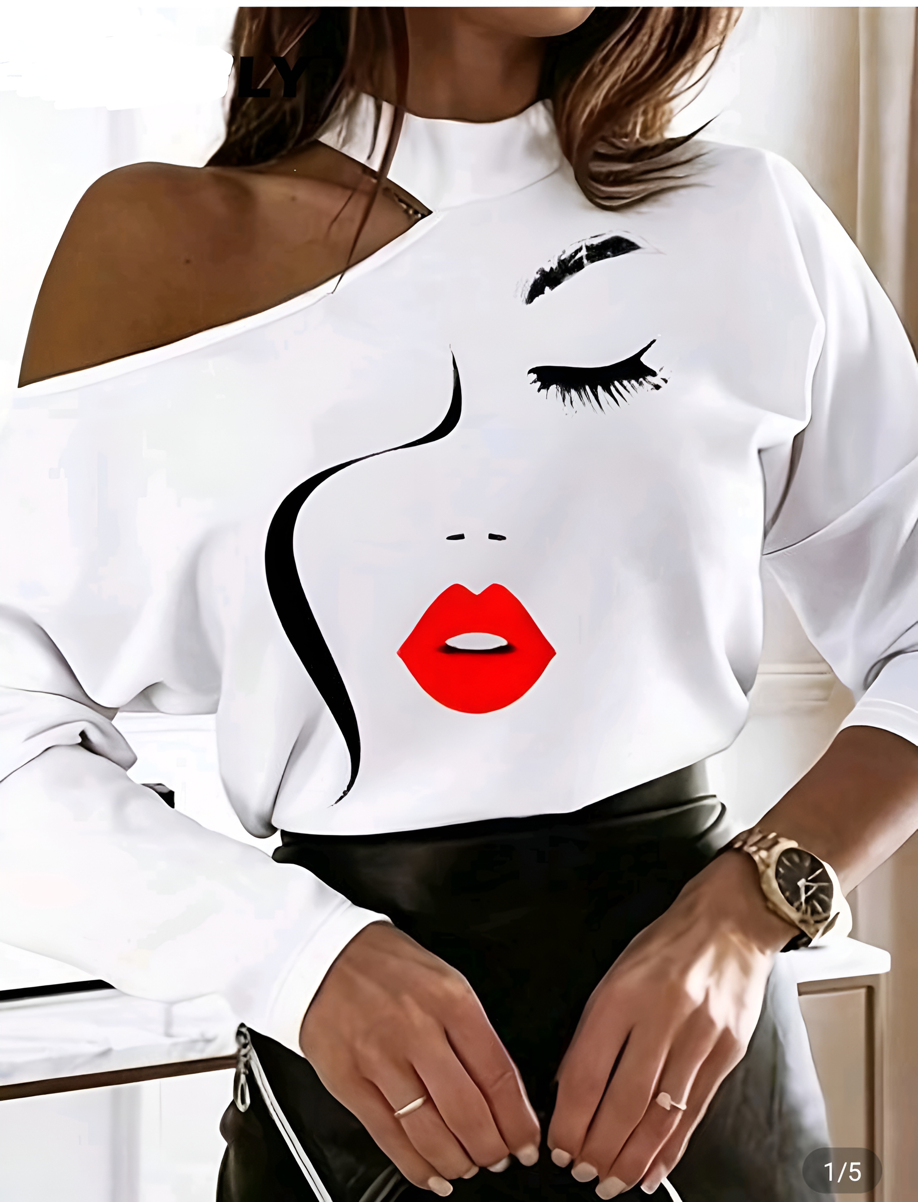 Off-Shoulder Women's top with Lip Print-Size M Only 