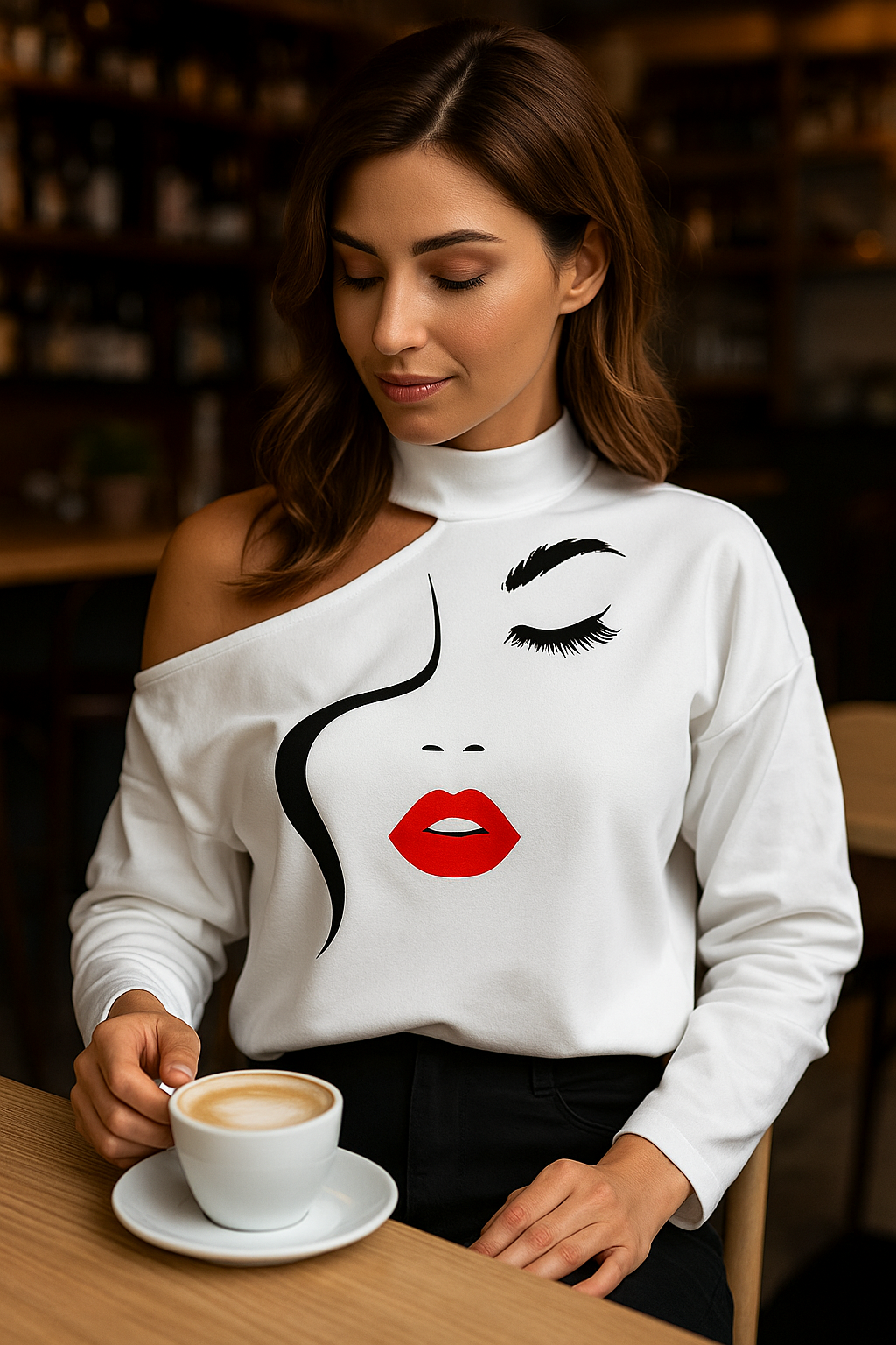 Off-Shoulder Women's top with Lip Print-Size M Only 