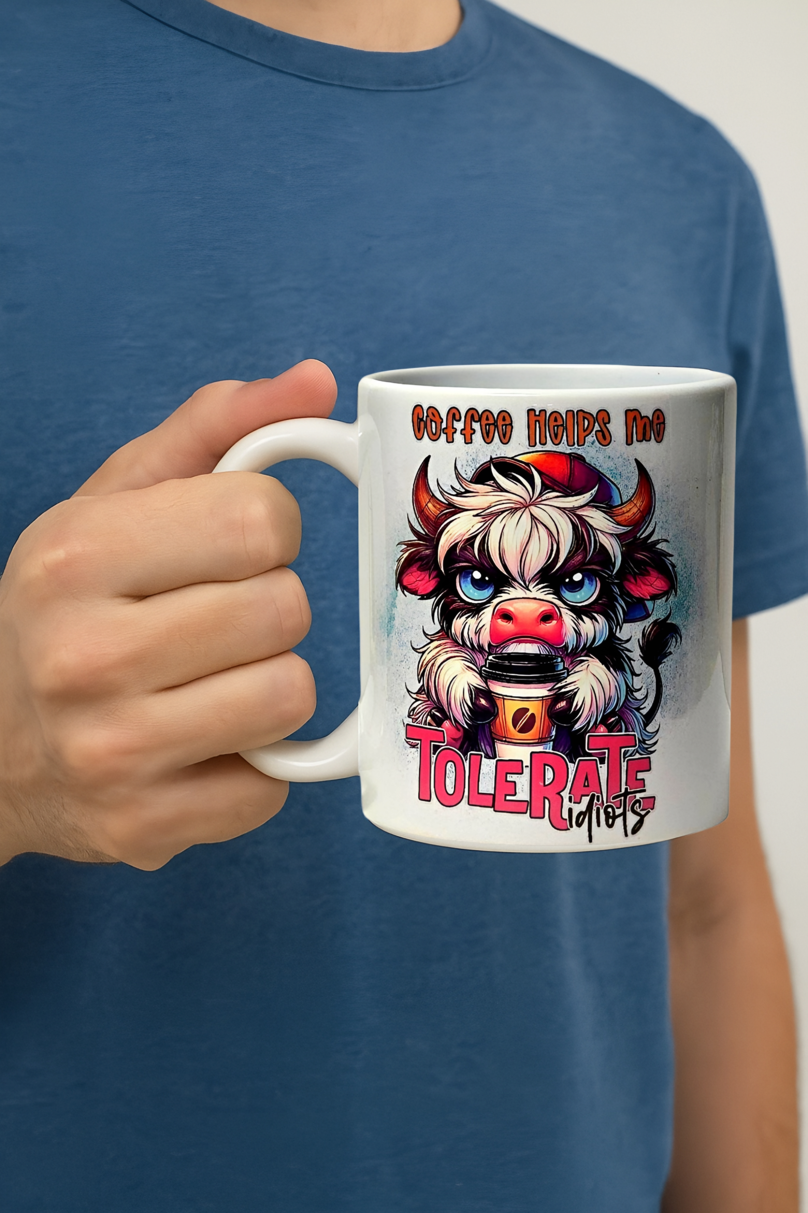 Coffee Helps Me Tolerate You Mug-Funny Cow Print Mug