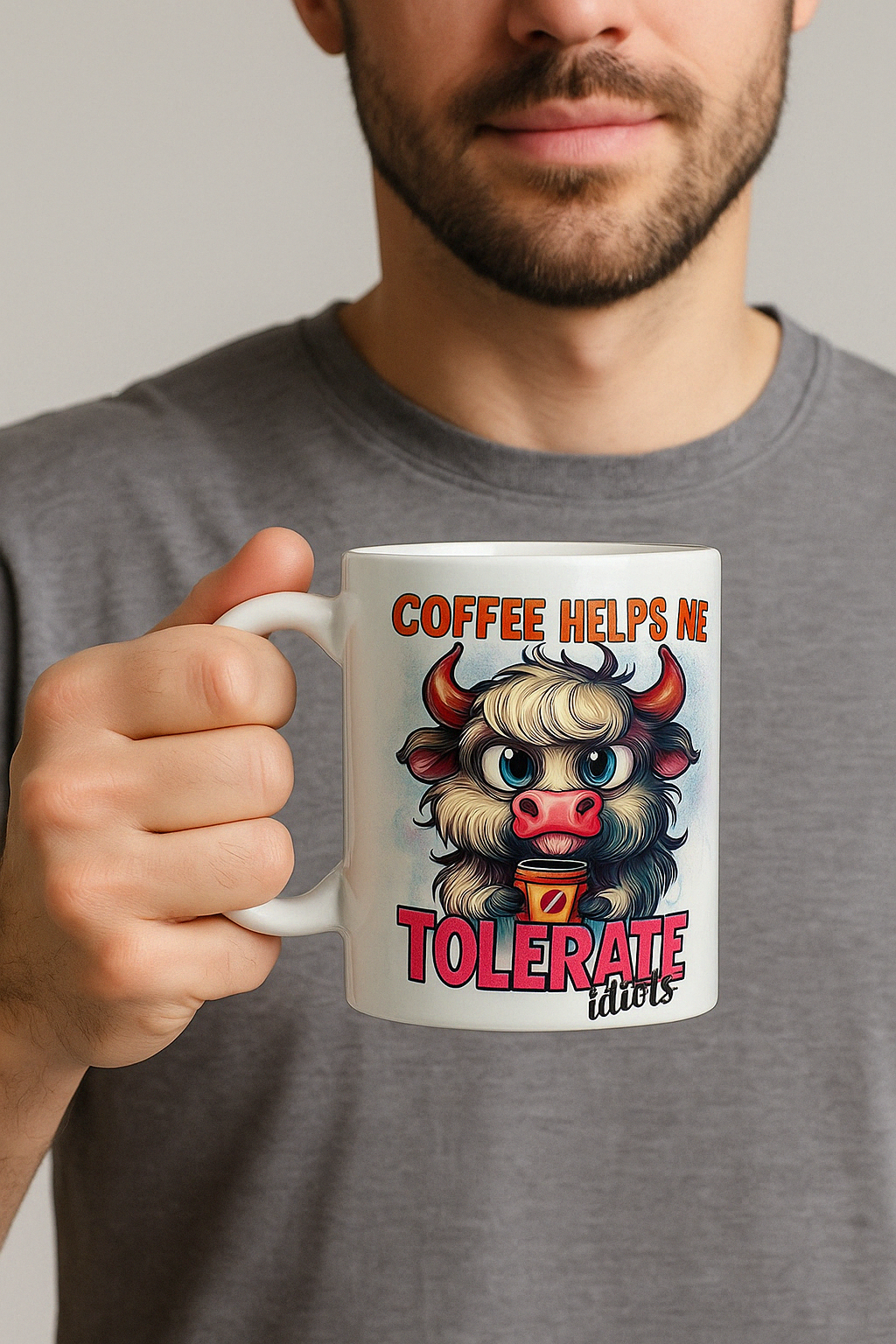 Coffee Helps Me Tolerate You Mug-Funny Cow Print Mug