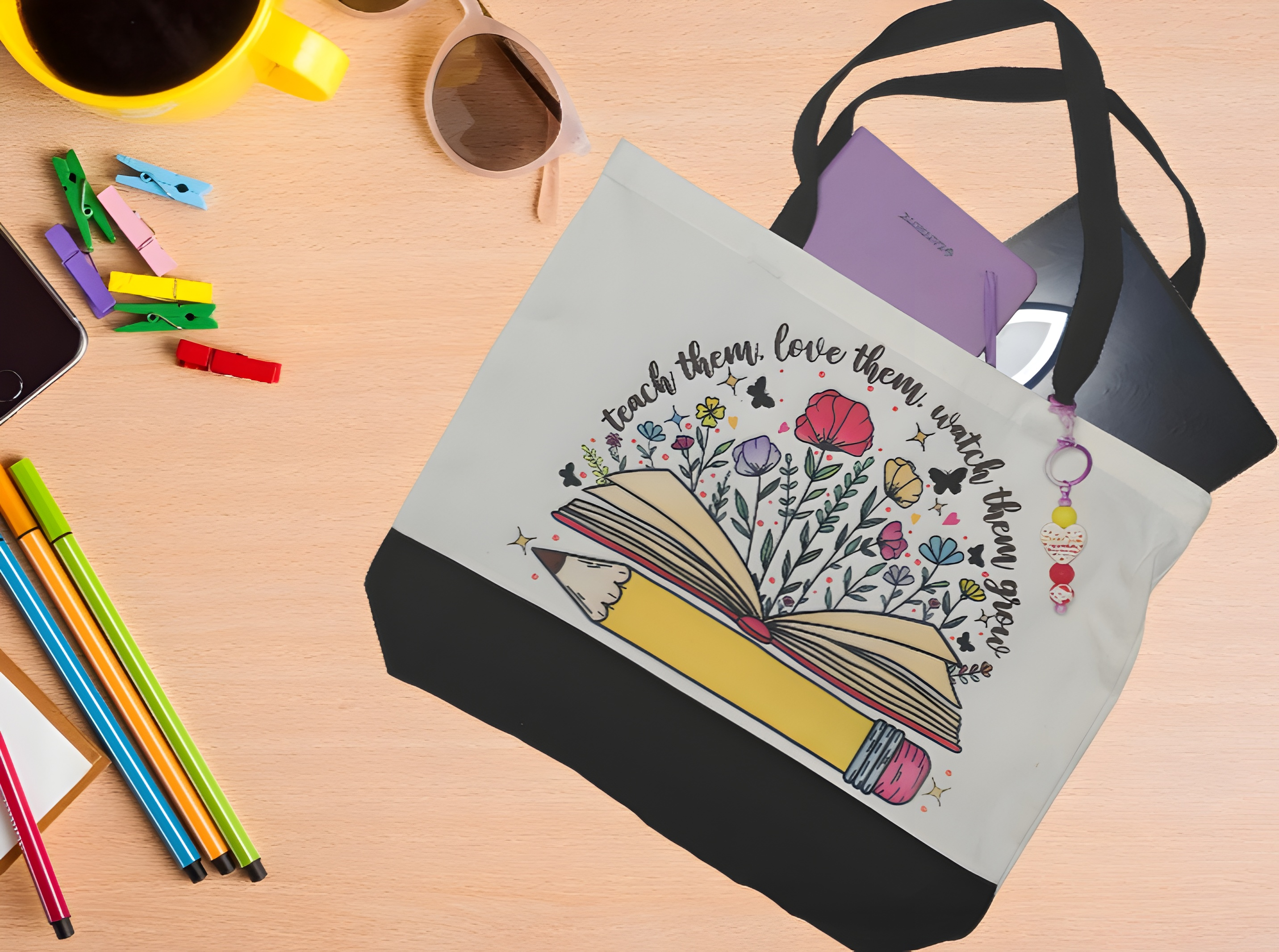 Floral Canvas Tote Bag - Perfect for Teachers