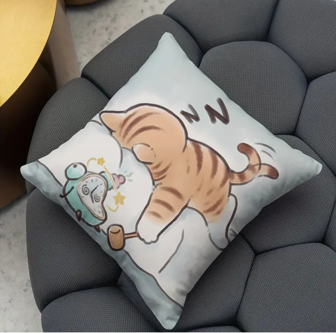 Sleepy Cat Decorative Pillow - Cute Cartoon Cushion for Home, Sofa or Gift