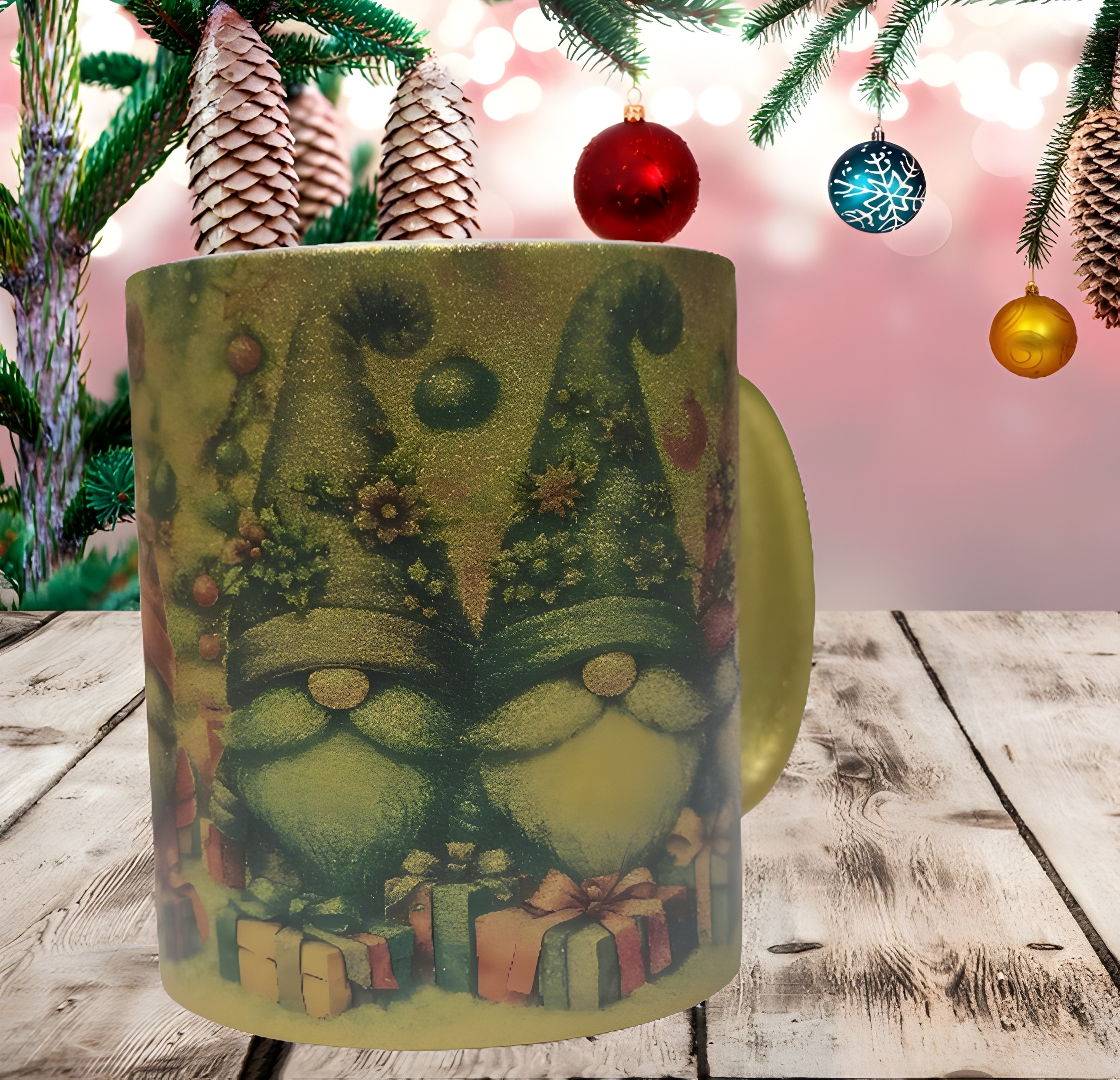 Festive Gnome Mug - Gold Glitter Christmas Cup