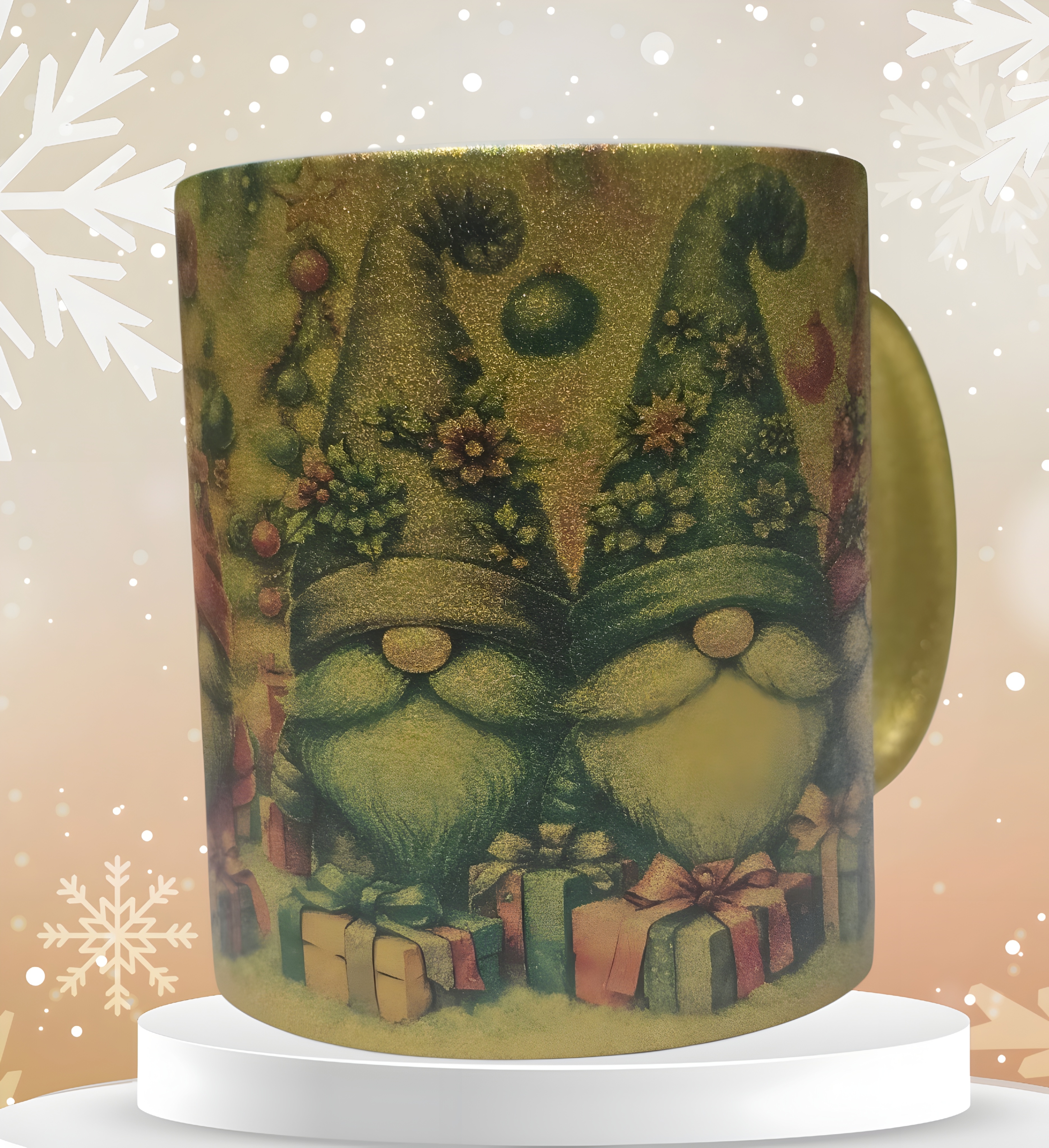 Festive Gnome Mug - Gold Glitter Christmas Cup