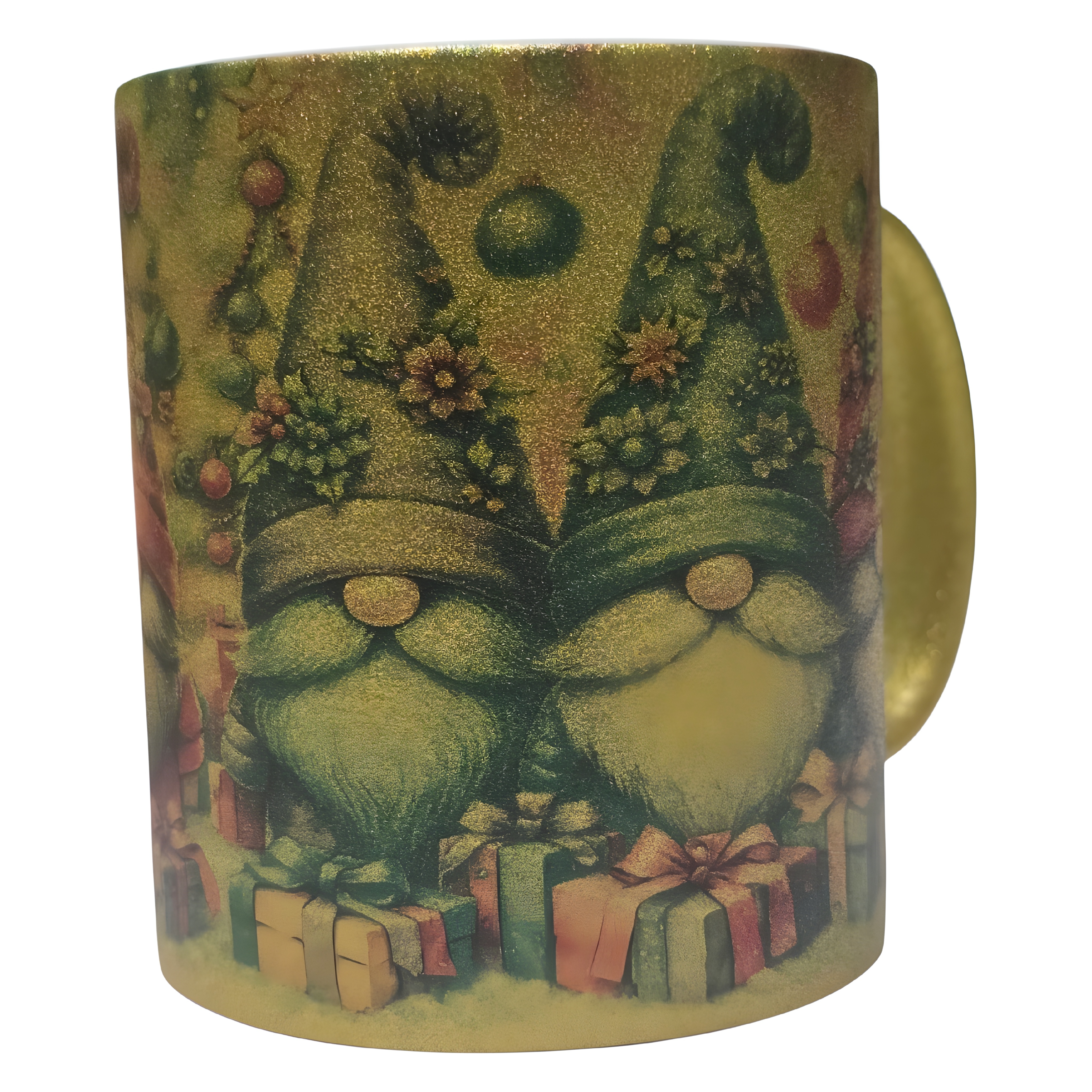 Festive Gnome Mug - Gold Glitter Christmas Cup