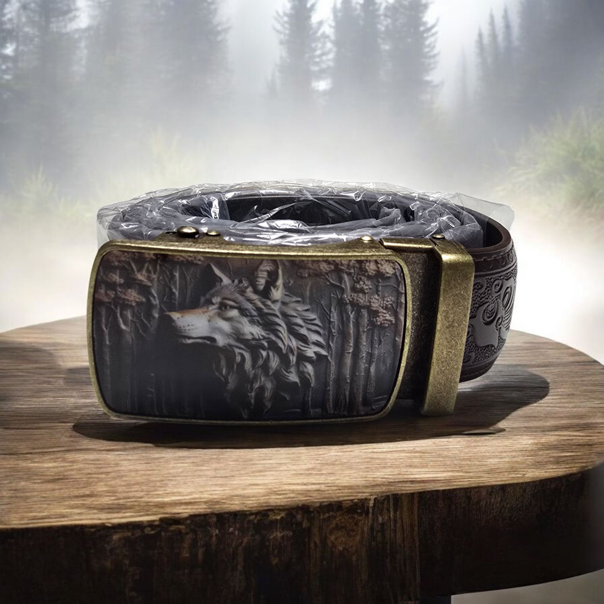 Men's PU Leather Belt with Wolf Buckle - Stylish Gift Idea