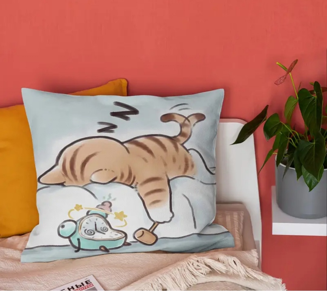 Sleepy Cat Decorative Pillow - Cute Cartoon Cushion for Home, Sofa or Gift