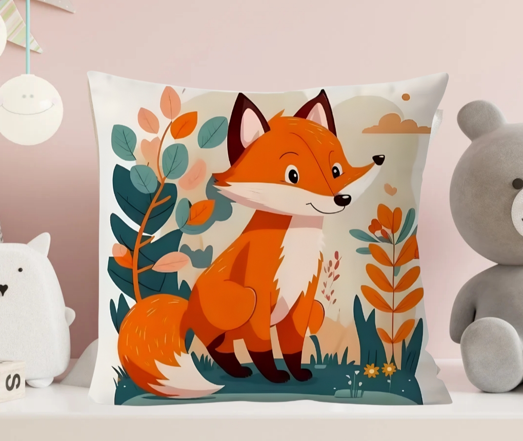 Fox Pillow Case for Kids or Baby - Cute Woodland  Cushion Cover 