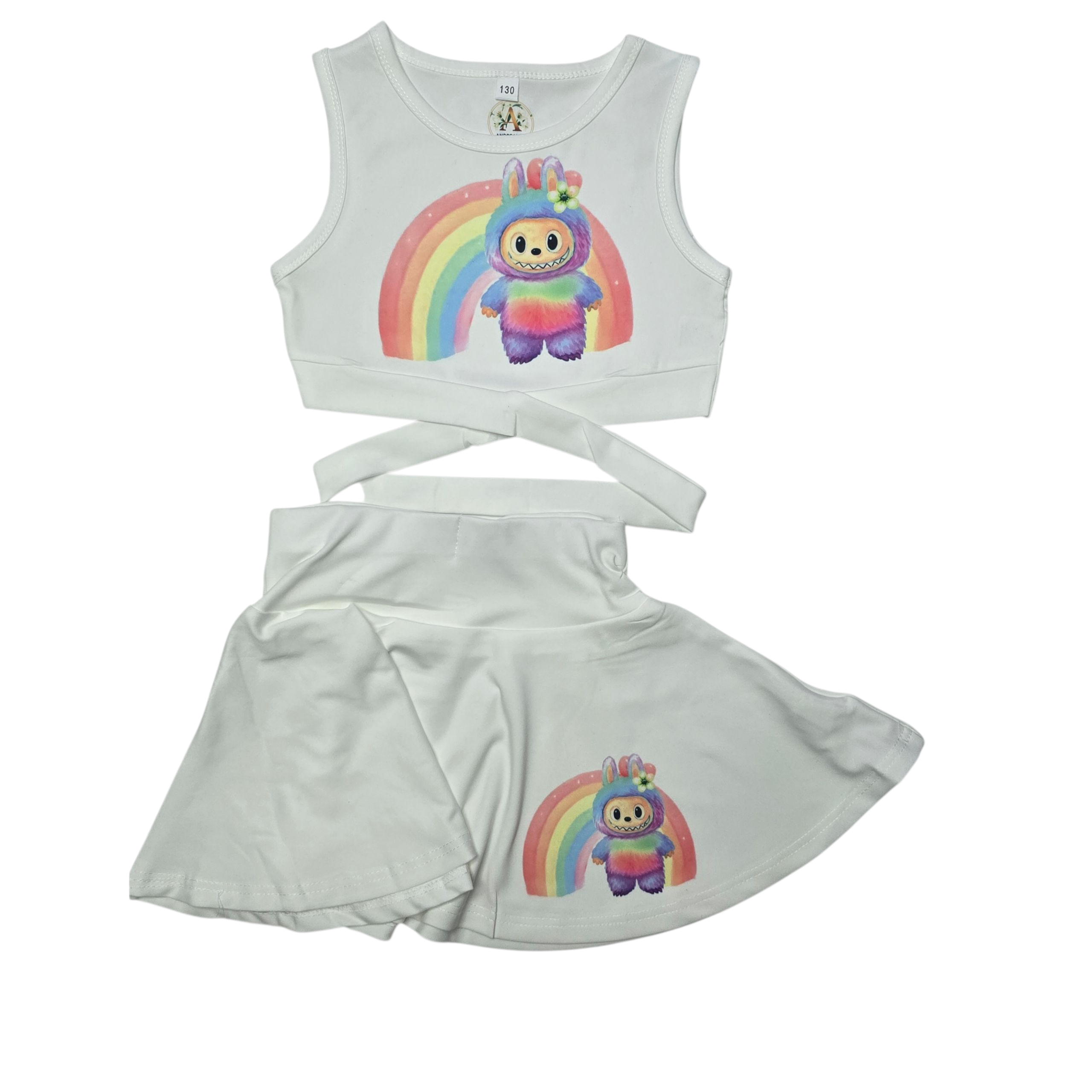 Adorable Girls' Summer Rainbow Crop Top and Skirt Set