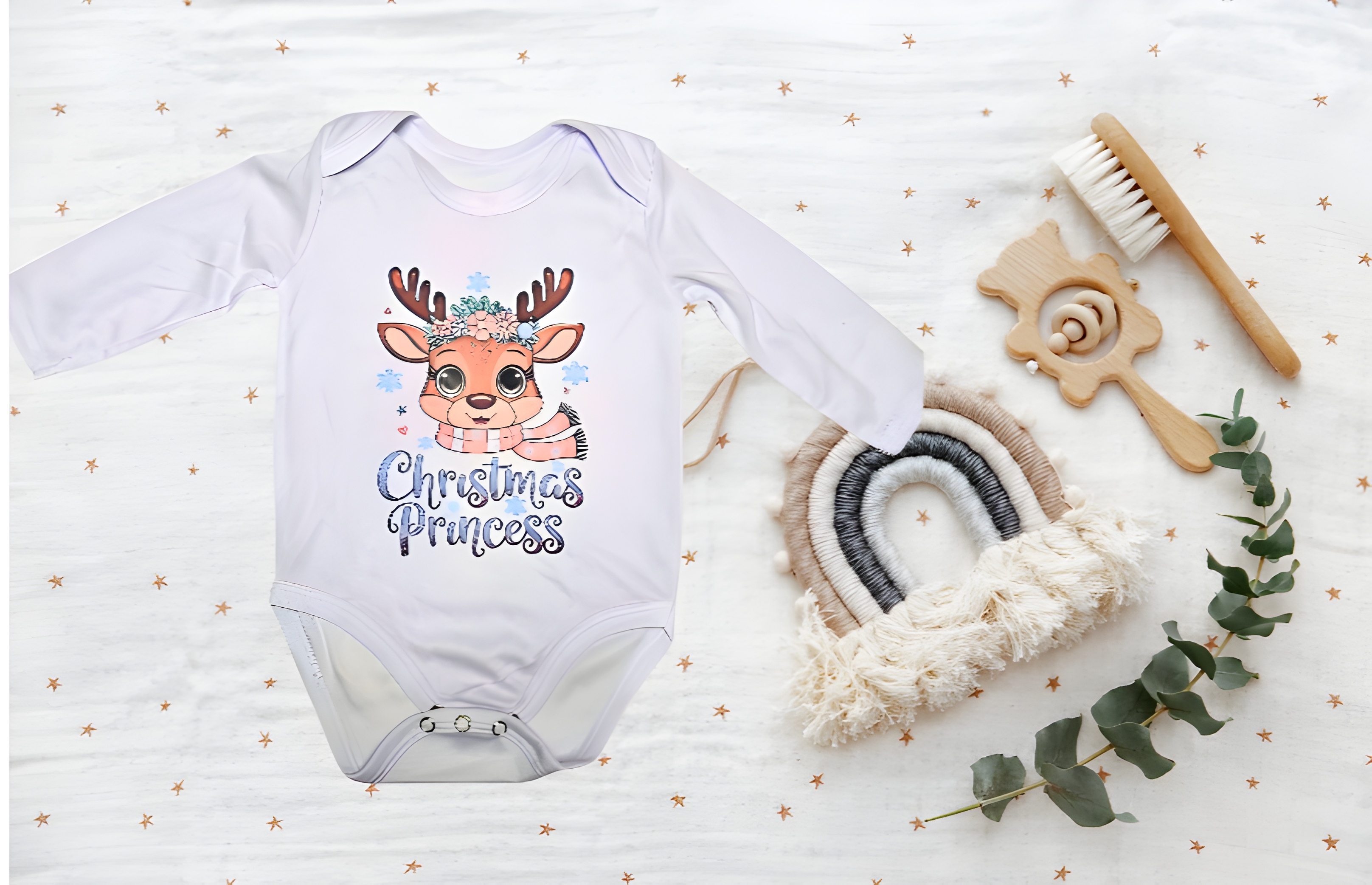 Limited Edition Gray Baby Bodysuit (3-6 Months) - Christmas Princess with Cloud Gift Bag