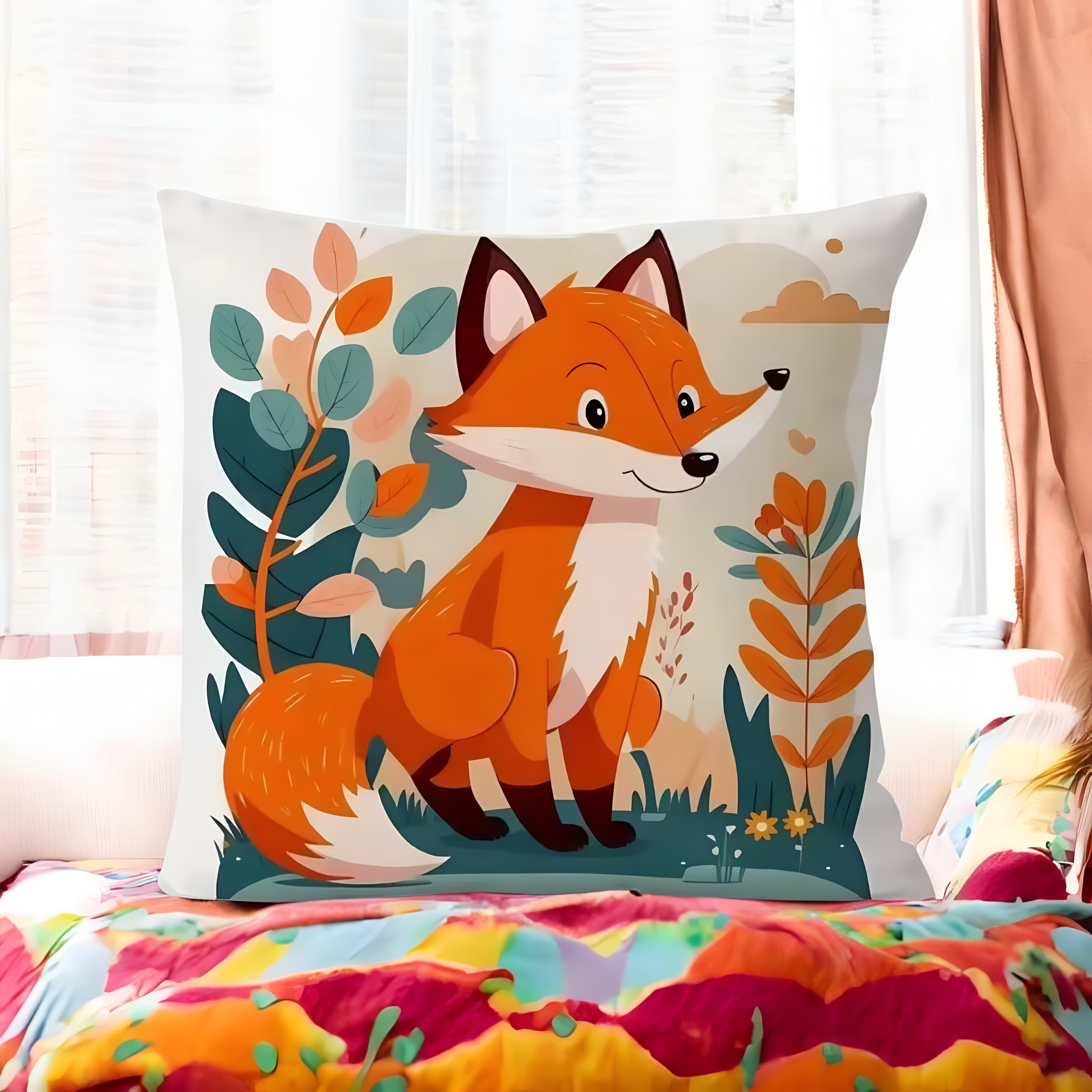 Fox Pillow Case for Kids or Baby - Cute Woodland  Cushion Cover 