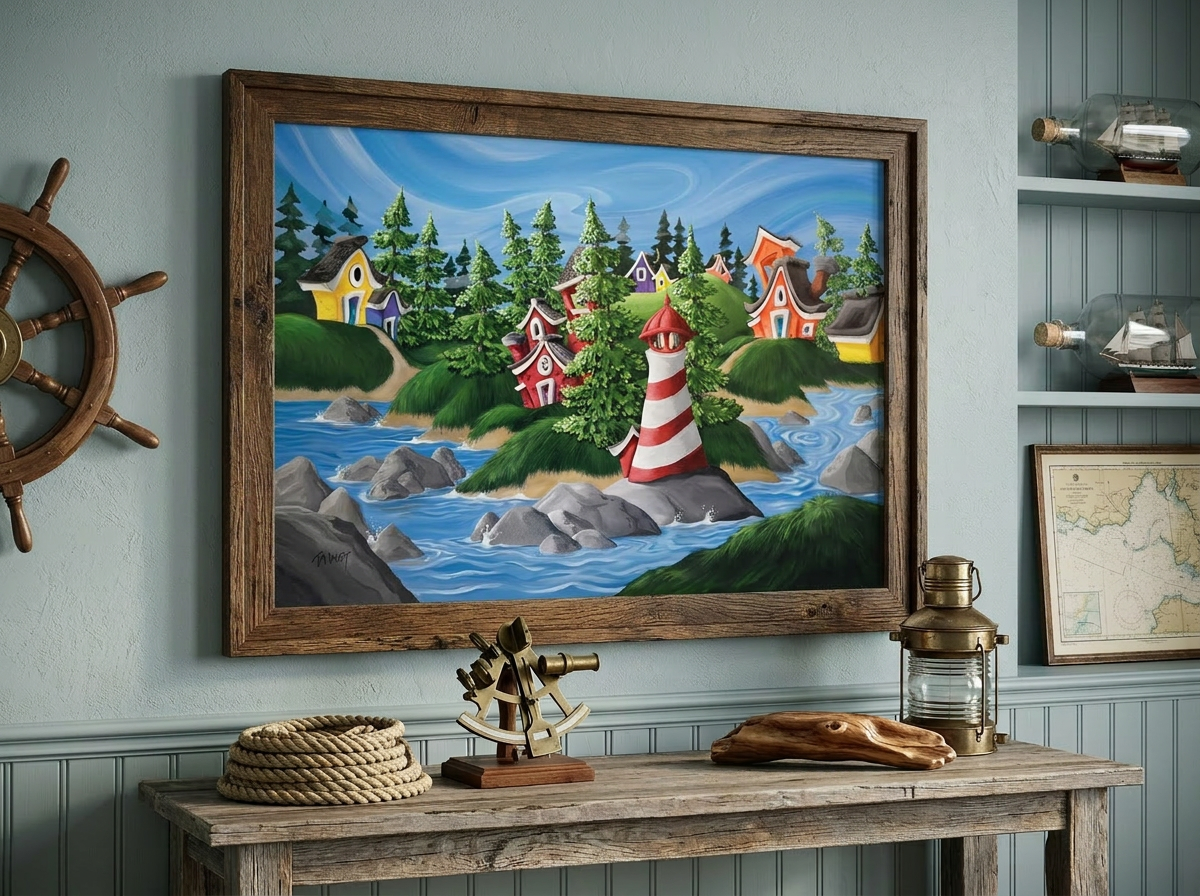 Lighthouse Island Original Acrylic Painting - Unframed