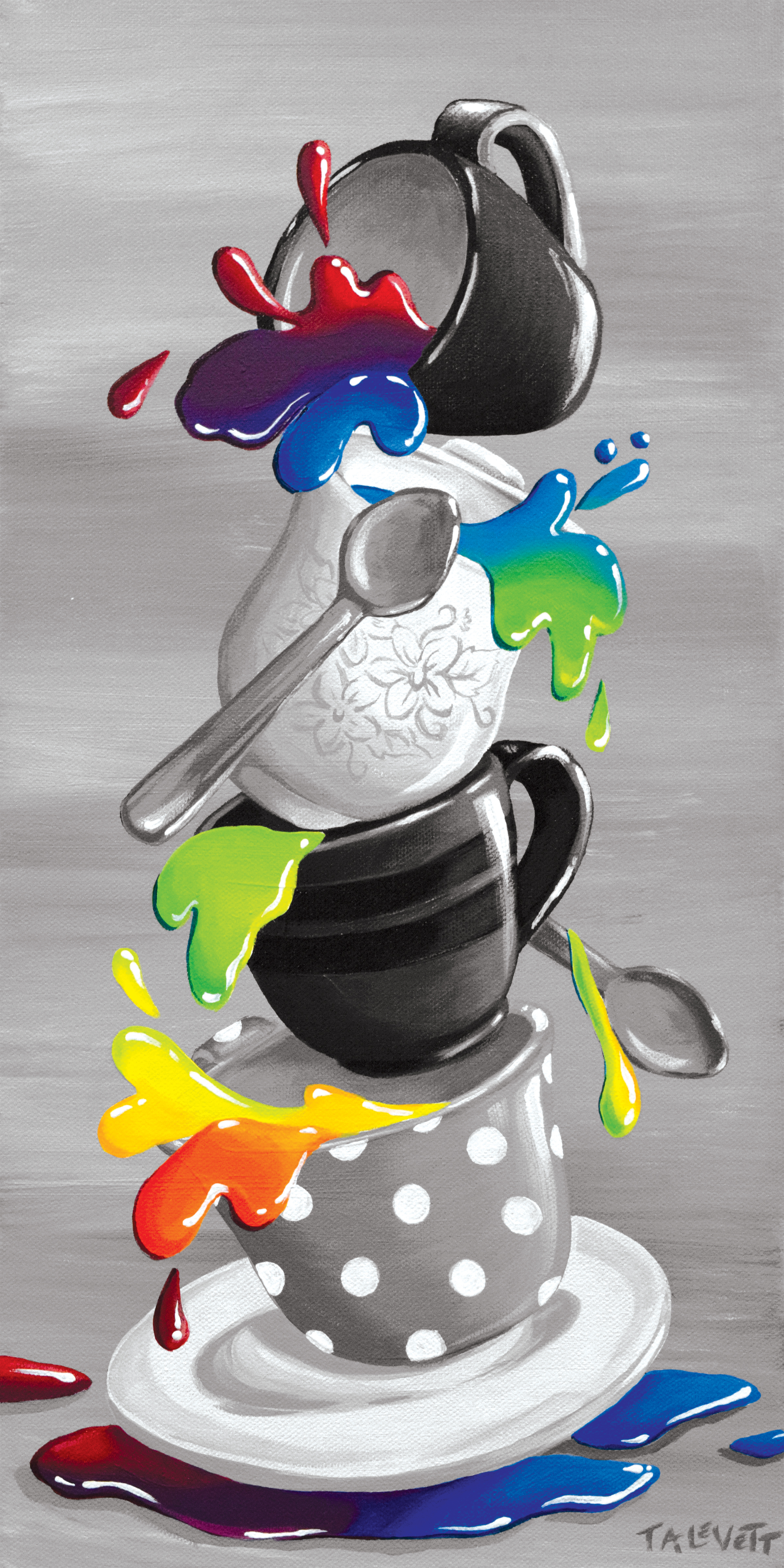 Not Your Normal Cup of Tea - Original Acrylic Painting Tryptic Set - Unframed - SOLD