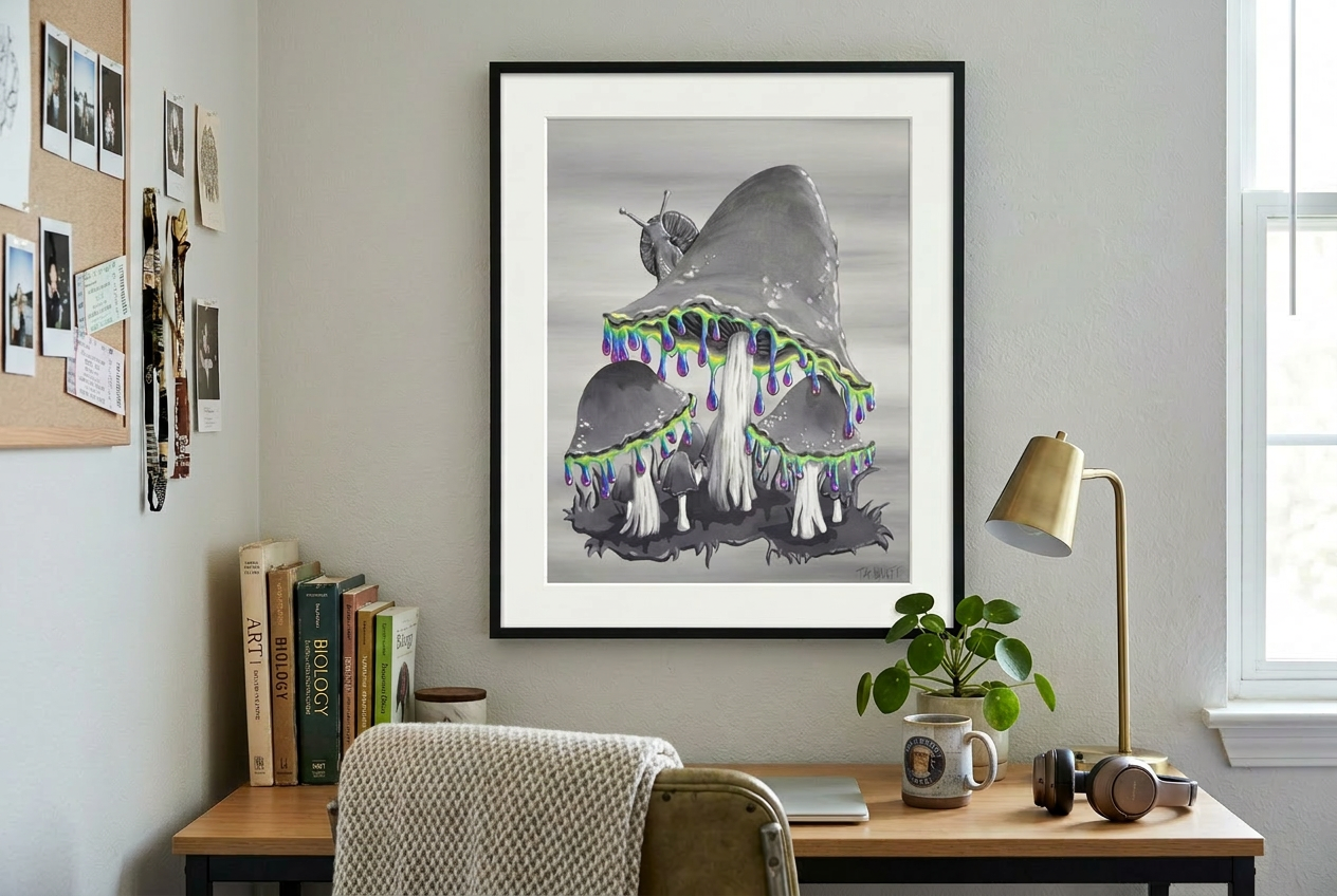 Inky Drip Mushrooms - Art Print - Unframed