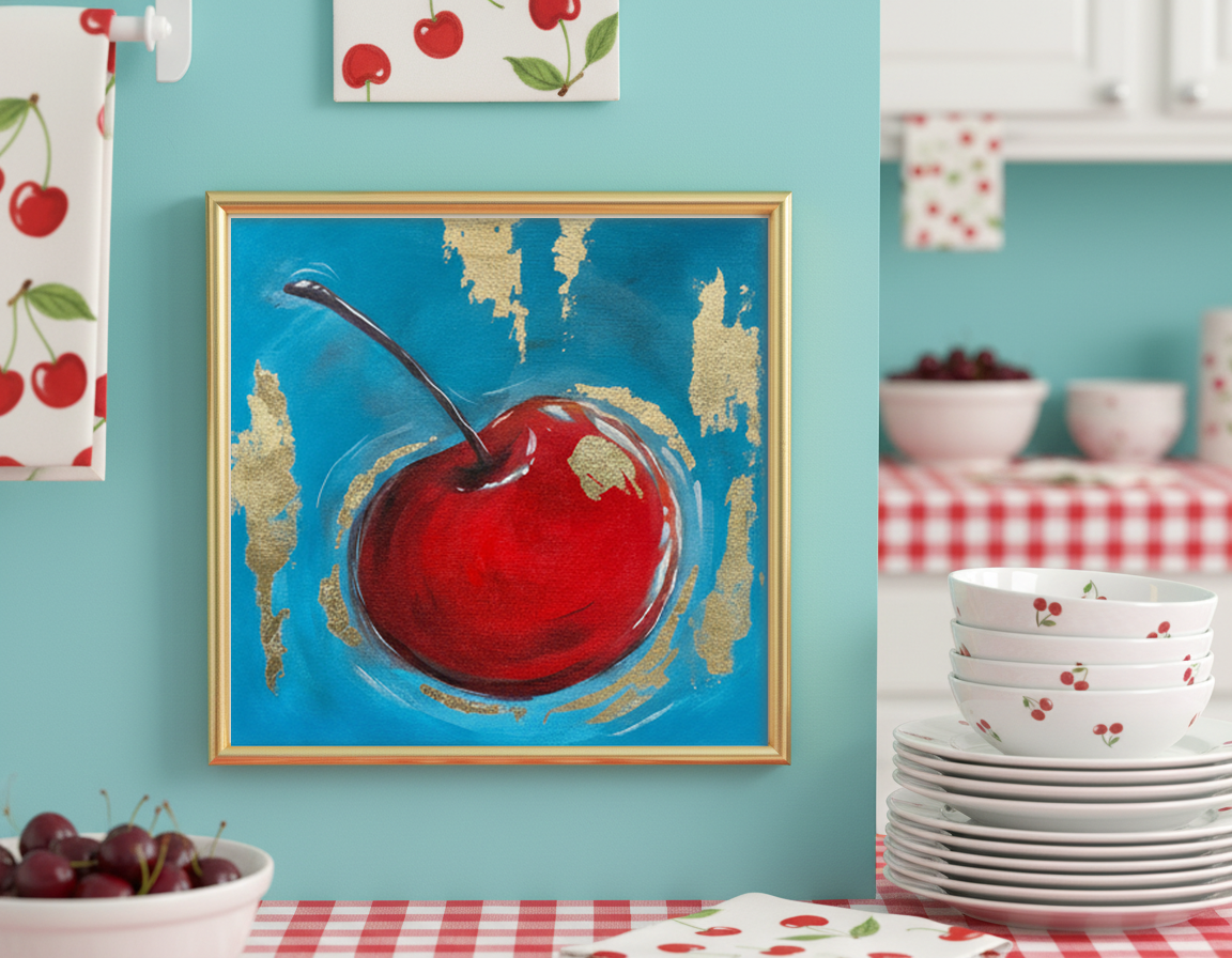 Gilded Cherry - Original Acrylic Painting - Unframed