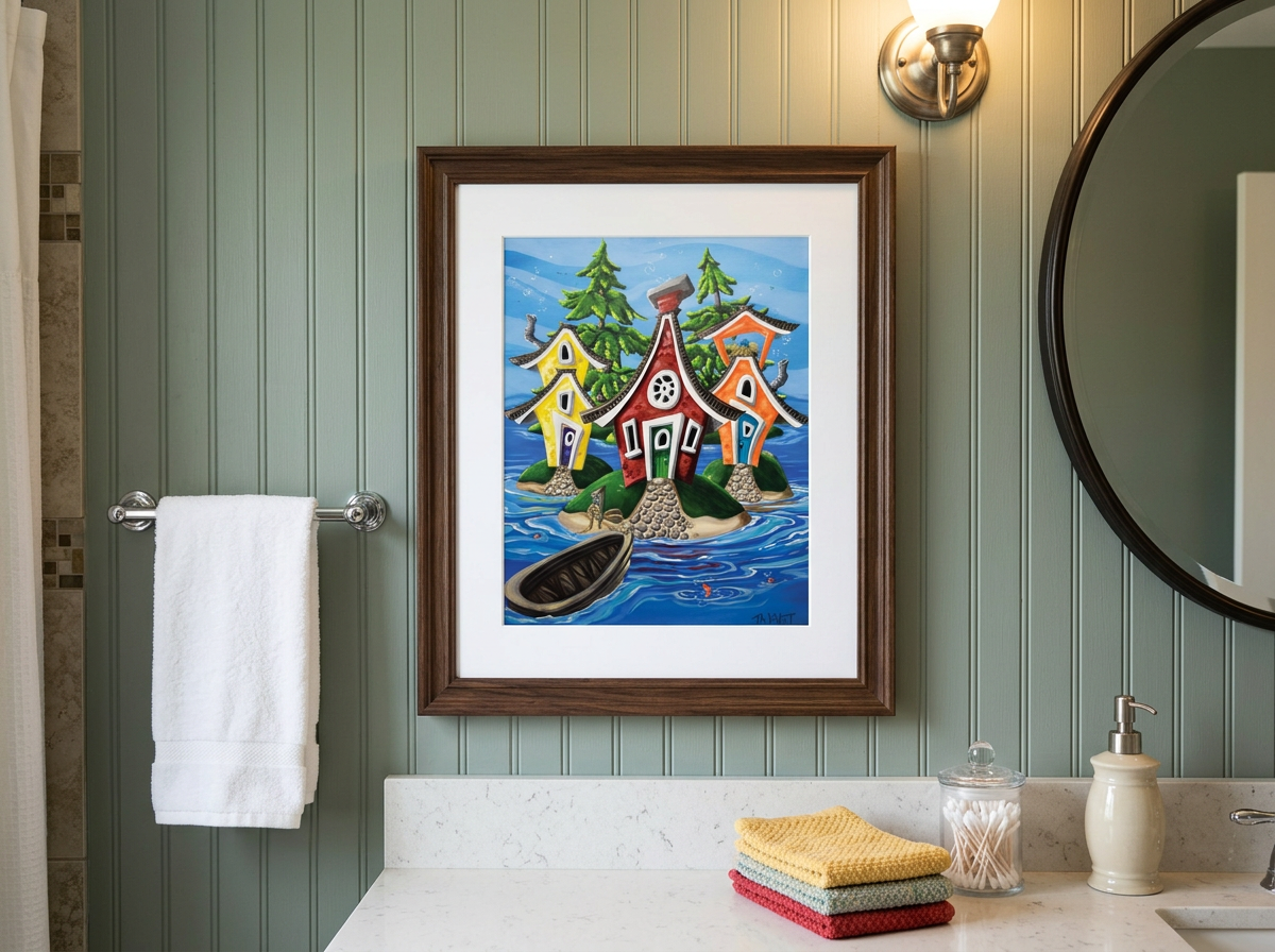 Fishermen Island - Original Acrylic Painting - Matted and framed