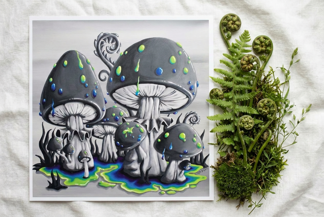 Puddles Shrooms - Art Prit - Unframed