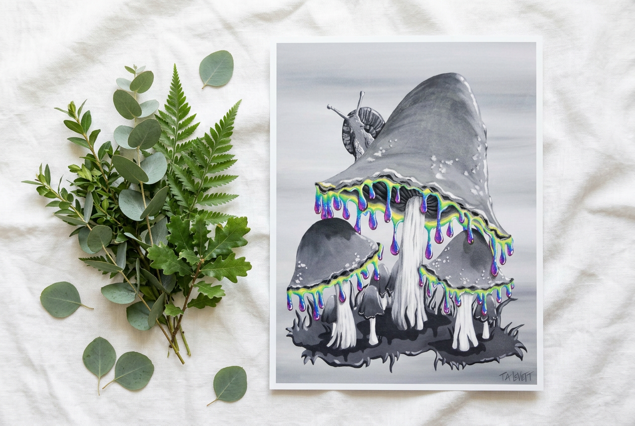 Inky Drip Mushrooms - Art Print - Unframed