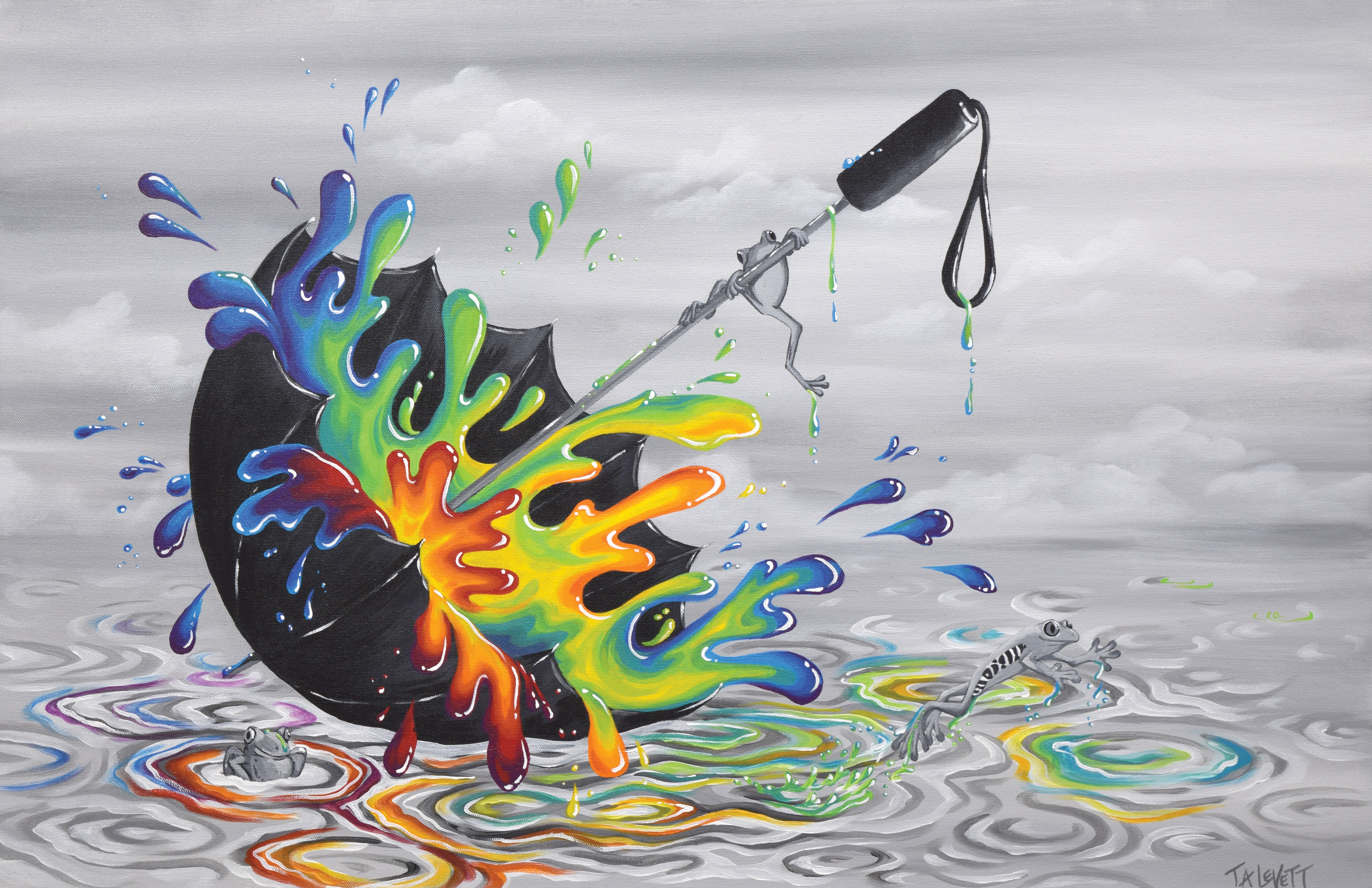 Rainy Ribbits - Art Print- Unframed