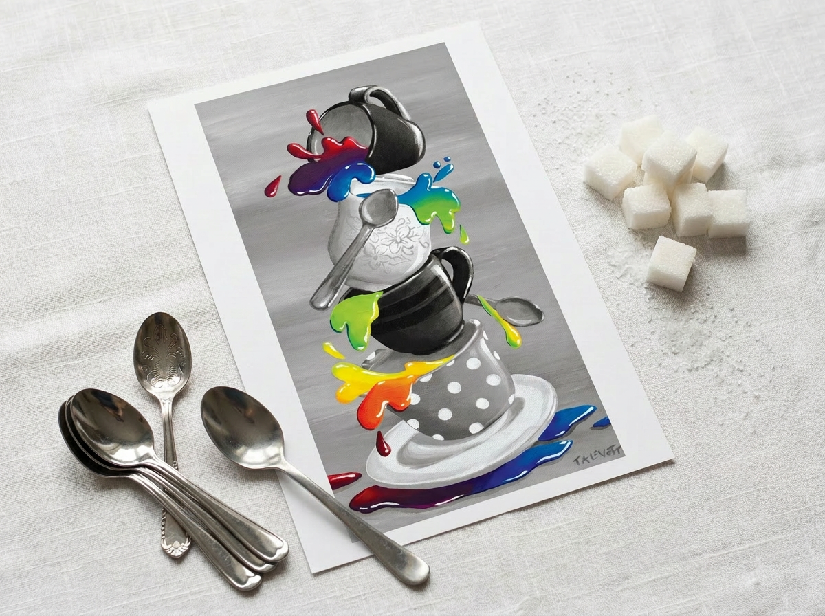 Stack of Teacups - Art Print - Unframed