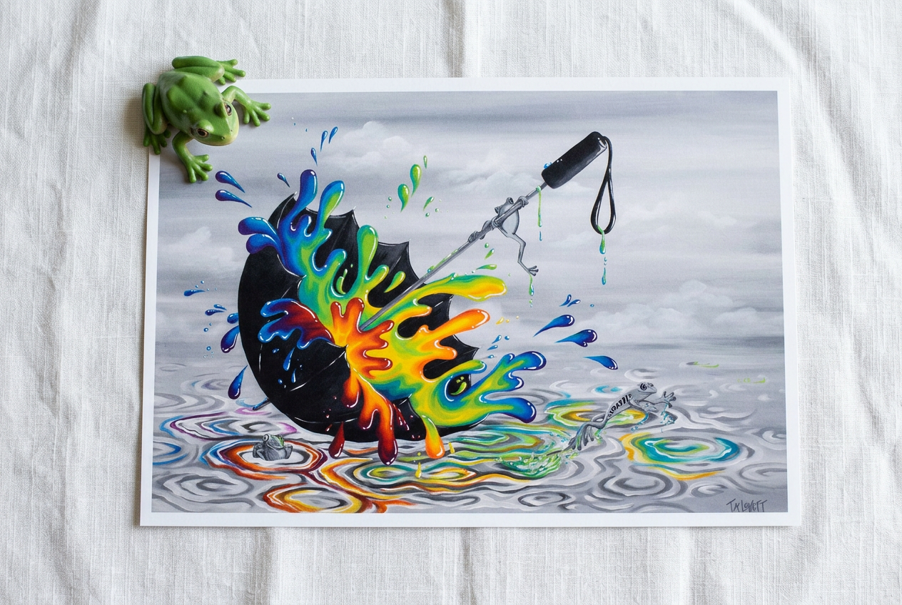 Rainy Ribbits - Art Print- Unframed