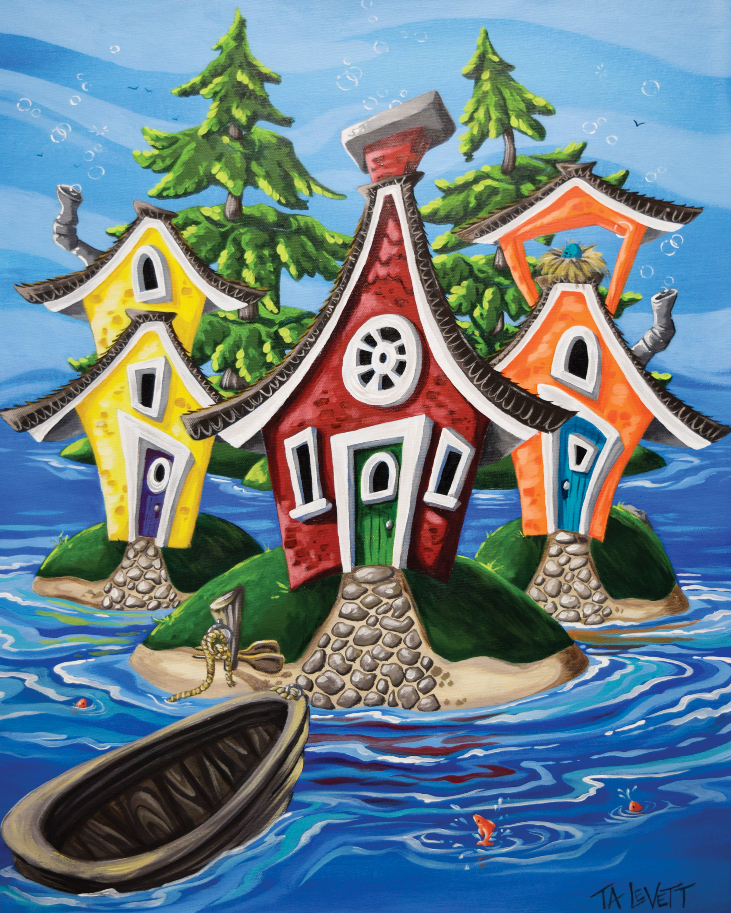 Fishermen Island - Original Acrylic Painting - Matted and framed