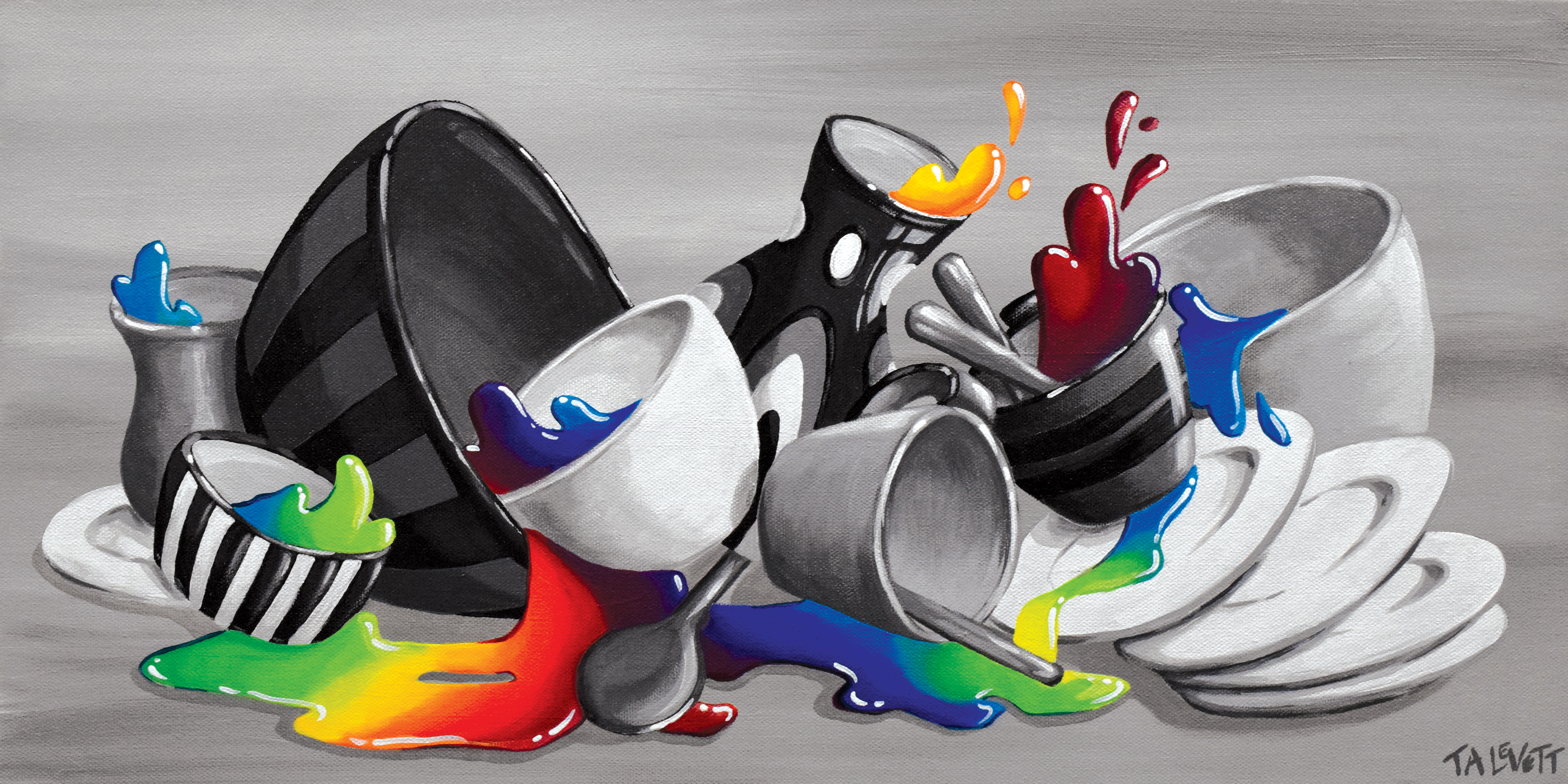 Colorful Kitchen Chaos - Original Acrylic Painting - Unframed