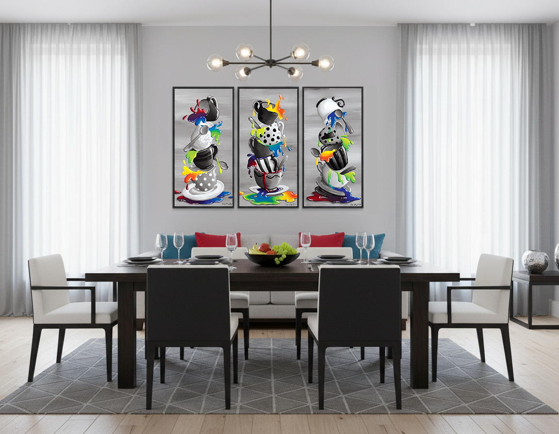 Not Your Normal Cup of Tea - Original Acrylic Painting Tryptic Set - Unframed - SOLD