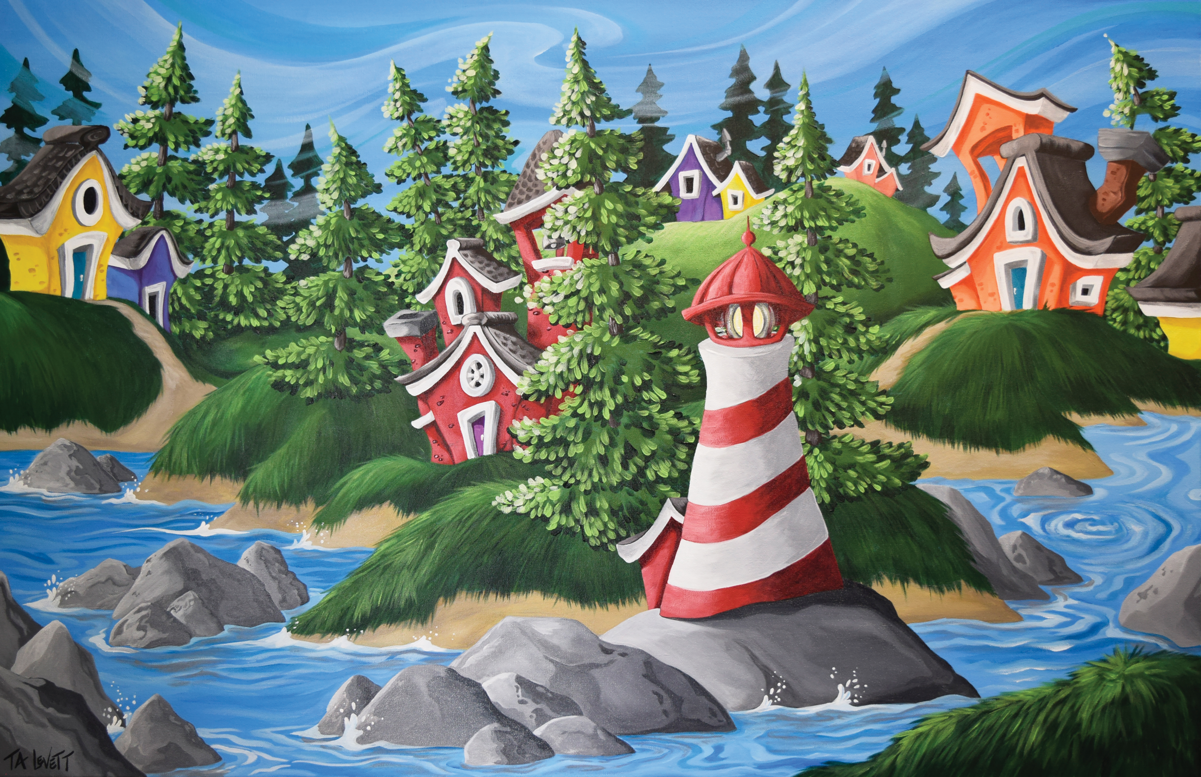 Lighthouse Island Original Acrylic Painting - Unframed