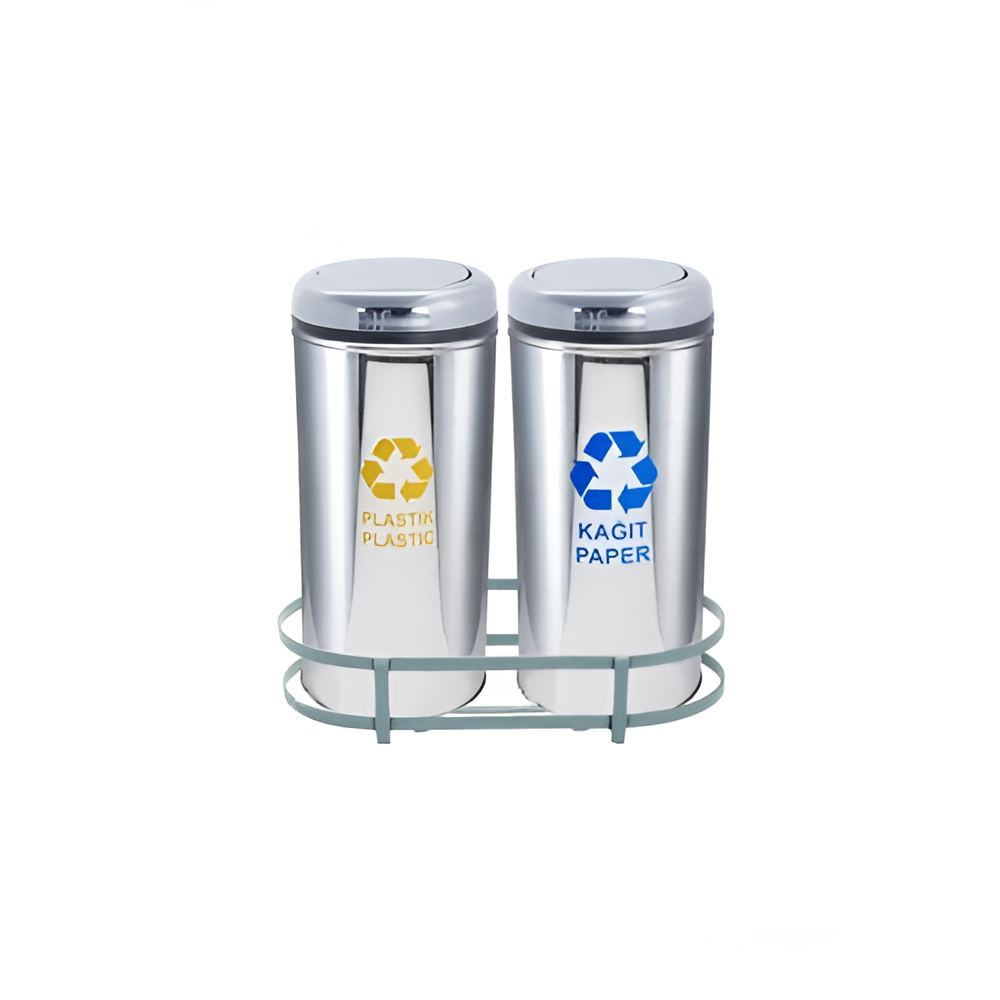 ÇİFTLİ PRATİK KAPAKLI GERİ DÖNÜŞÜM ATIK ÜNİTESİ PASLANMAZ 54 LT