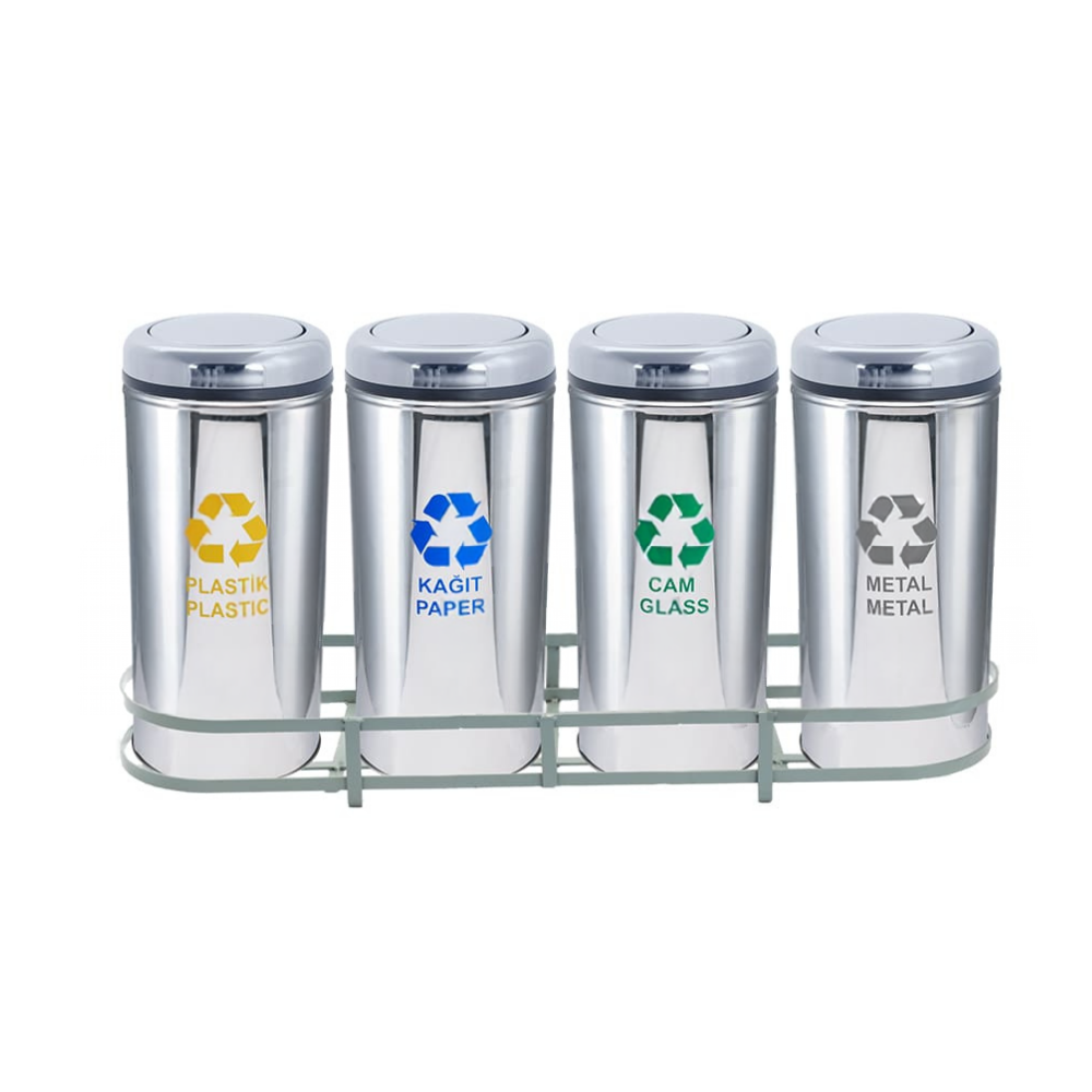 ÜÇLÜ PRATİK KAPAKLI GERİ DÖNÜŞÜM ATIK ÜNİTESİ PASLANMAZ 81 LT