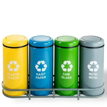 DÖRTLÜ PRATİK KAPAKLI GERİ DÖNÜŞÜM ATIK ÜNİTESİ ELEKTROSTATİK BOYALI 108 LT