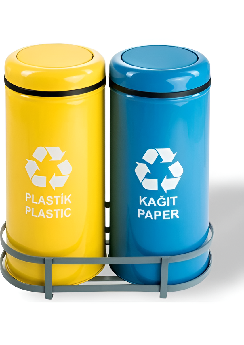 ÇİFTLİ PRATİK KAPAKLI GERİ DÖNÜŞÜM ATIK ÜNİTESİ ELEKTROSTATİK BOYALI 54 LT