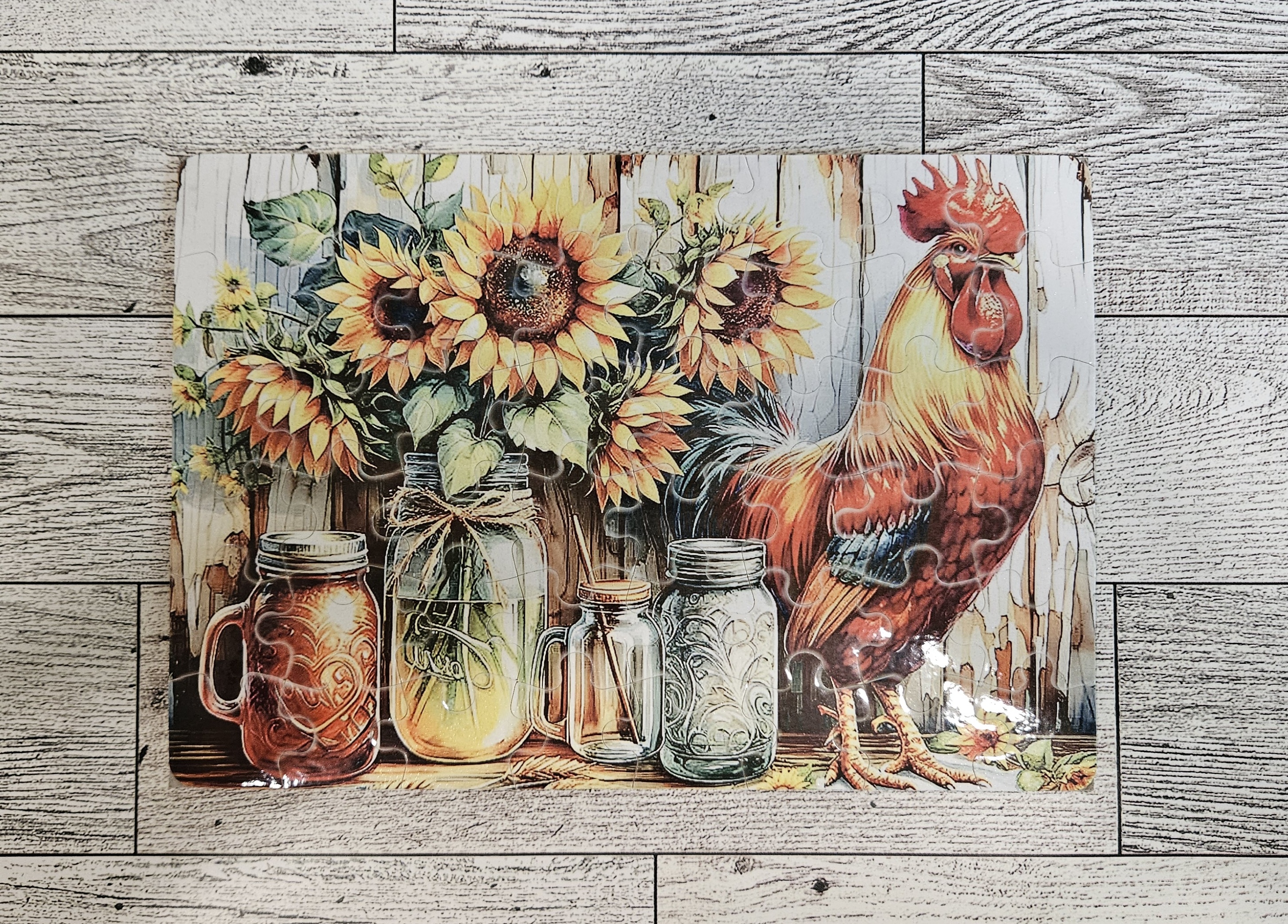Vintage Rooster and Sunflowers puzzle