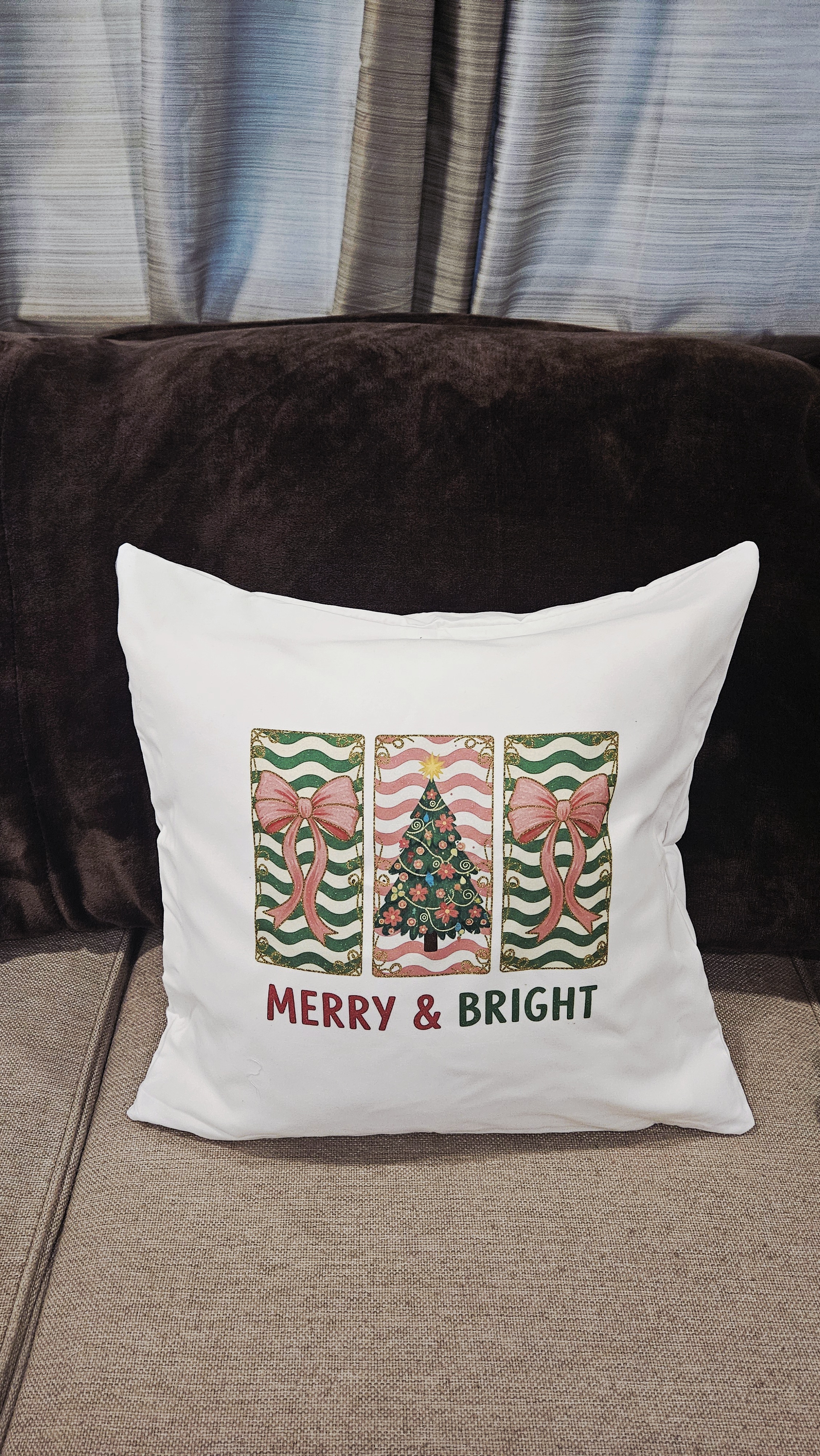 Merry & Bright Christmas Throw Pillow Cover