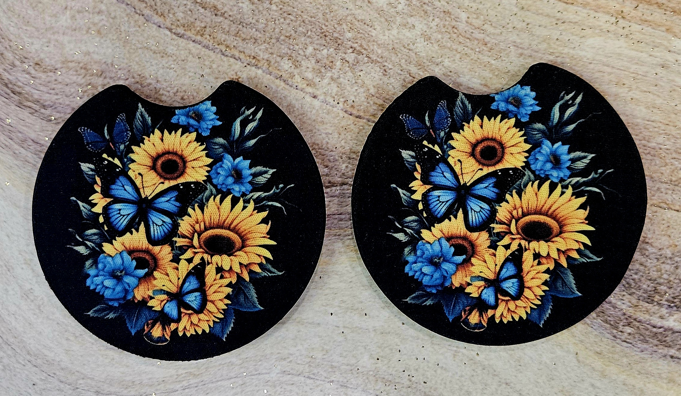 Sunflower Butterfly Car Coasters