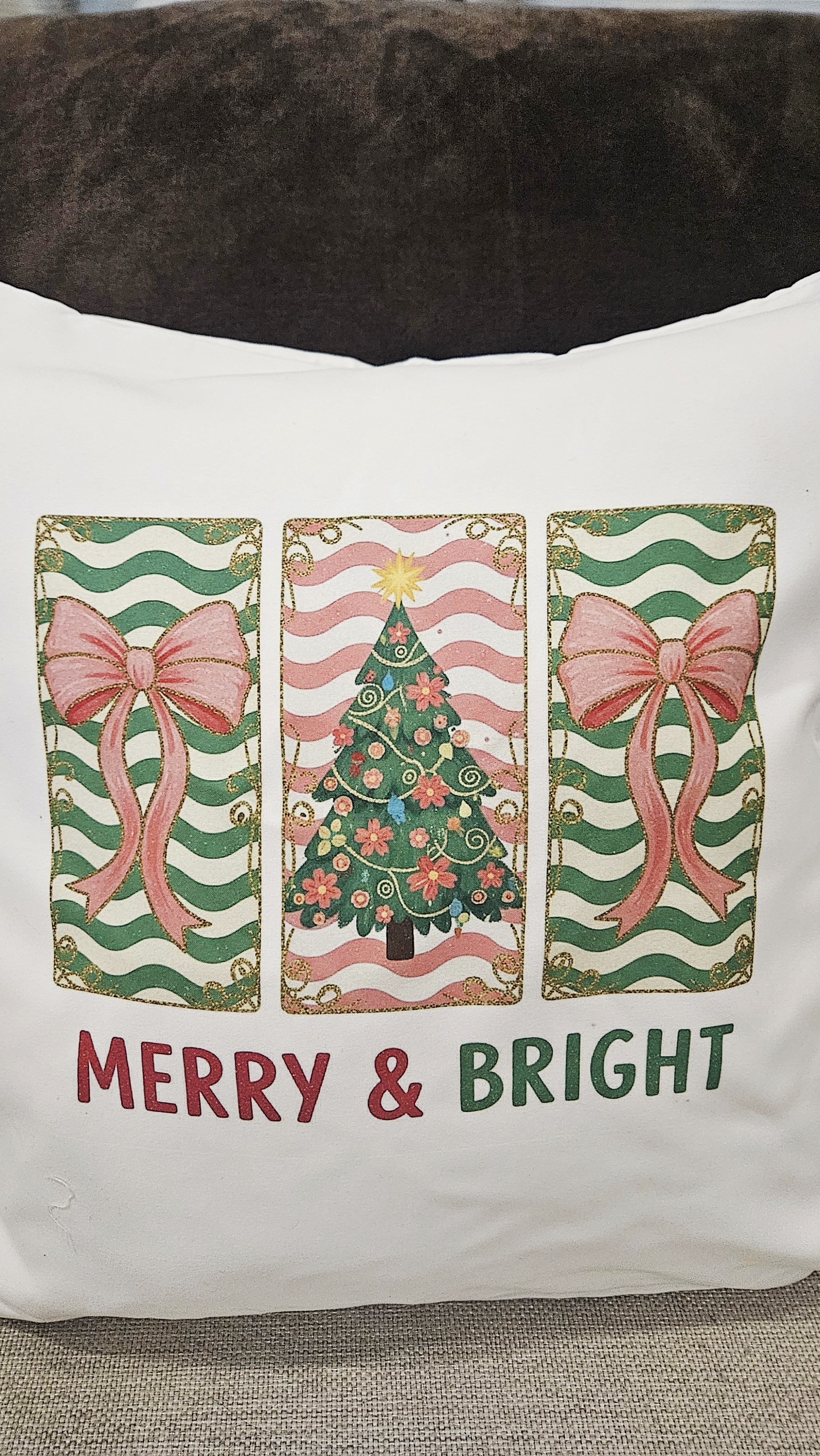 Merry & Bright Christmas Throw Pillow Cover