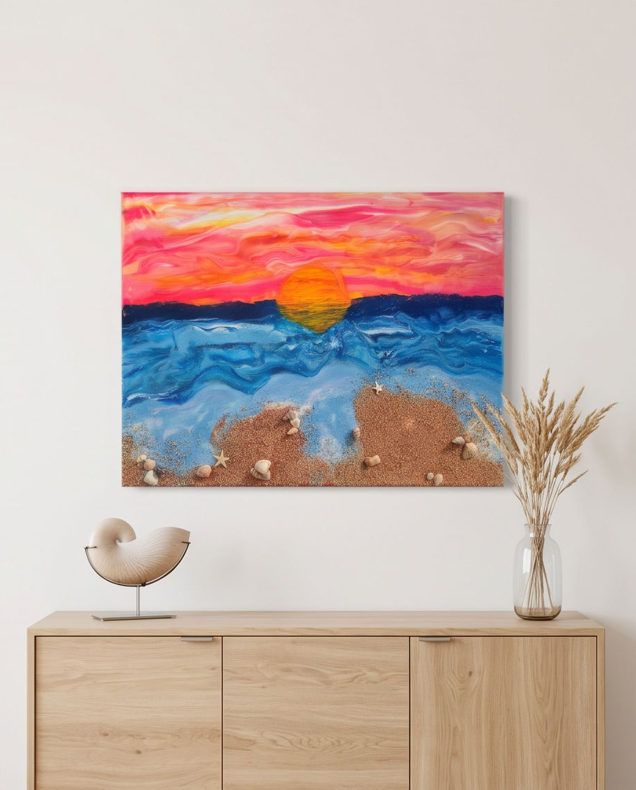 Sunset Beach Mixed Media Canvas