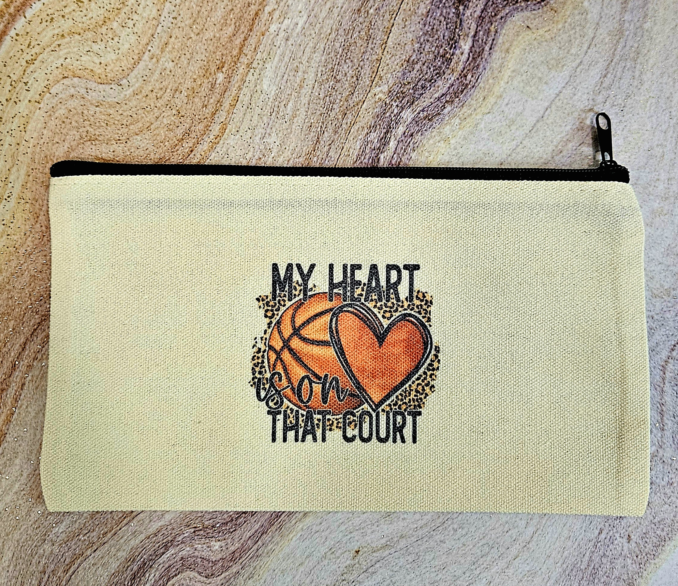 My heart is on the court makeup bag