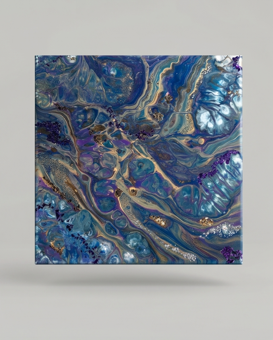 Blue and Gold Abstract Fluid Art
