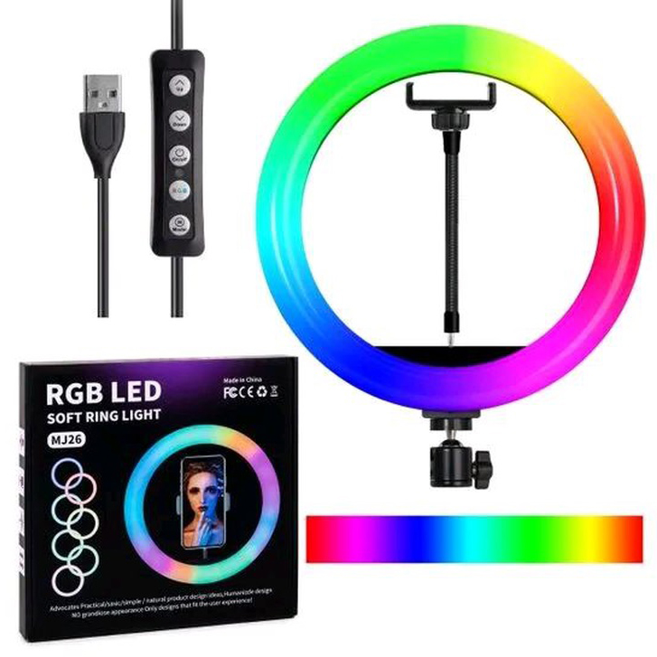 Кільцева світлодіодна лампа RGB LED RING MJ26 26см
