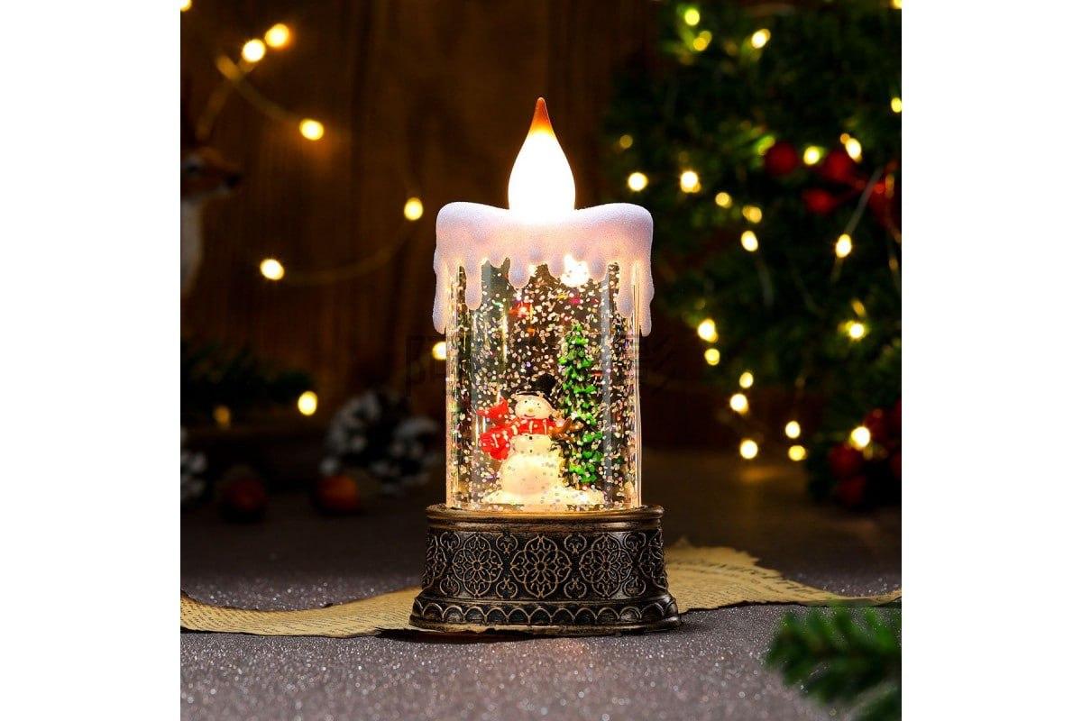 Новорічний нічник «Свічка зі сніговиком»