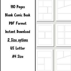 110 Blank Comic Book Pages. Printable Template | US Letter and A4 | Create Your Own Comic. PDF. Instant Download