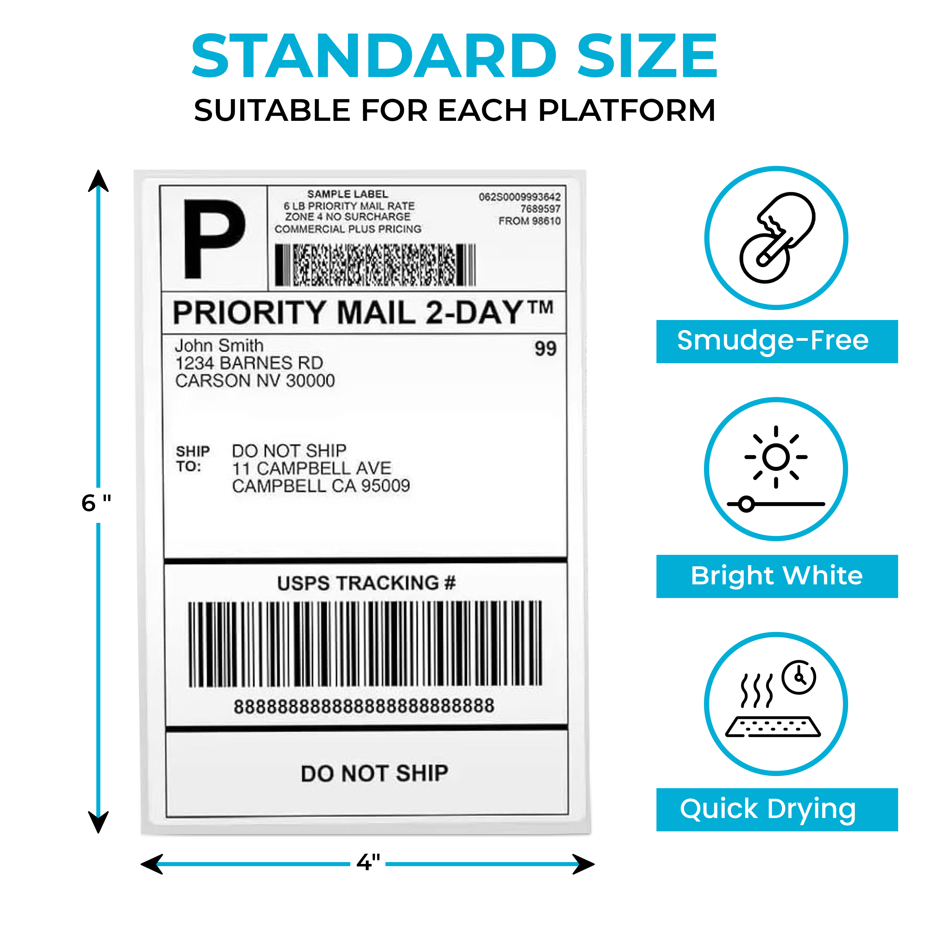 4 x 6 Labels for Inkjet and Laser Printer | 102 x 152 mm (1 Per Sheet)