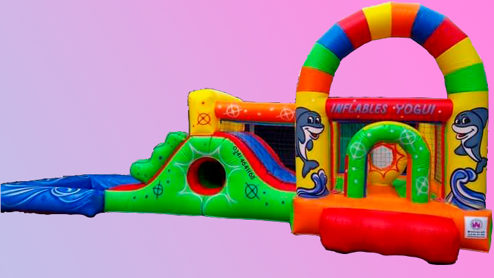 Castillo Inflable 6x3 mts. Arco iris rampa túnel
